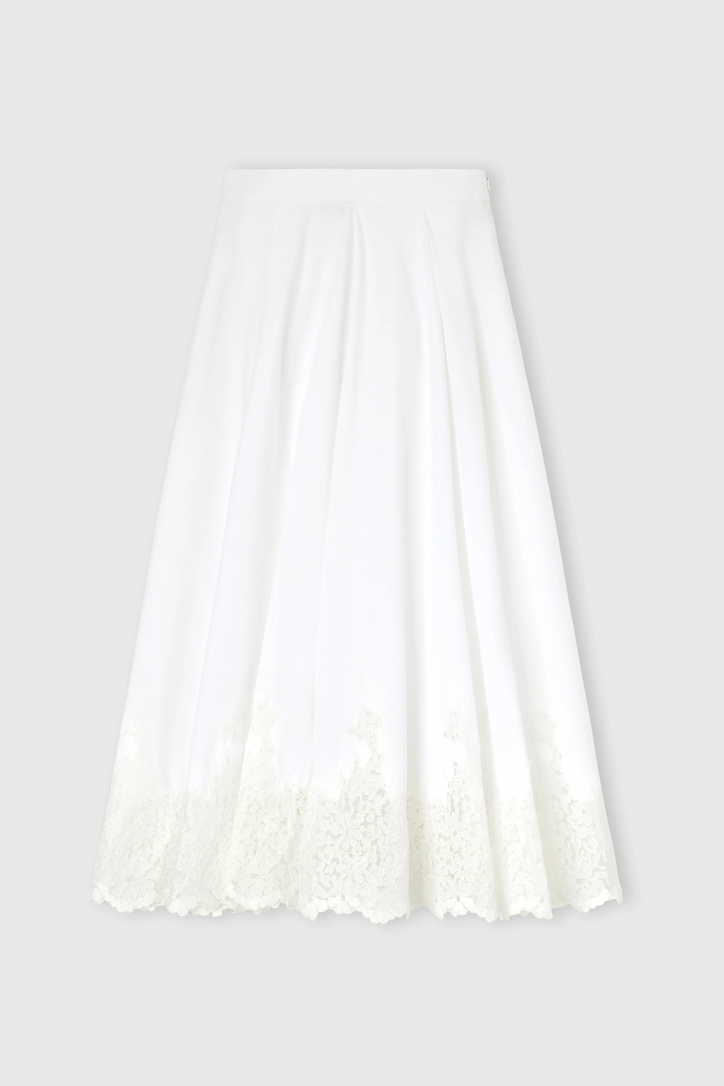 Midi Cotton Poplin Skirt with Hand-Applied Rebrodé Lace