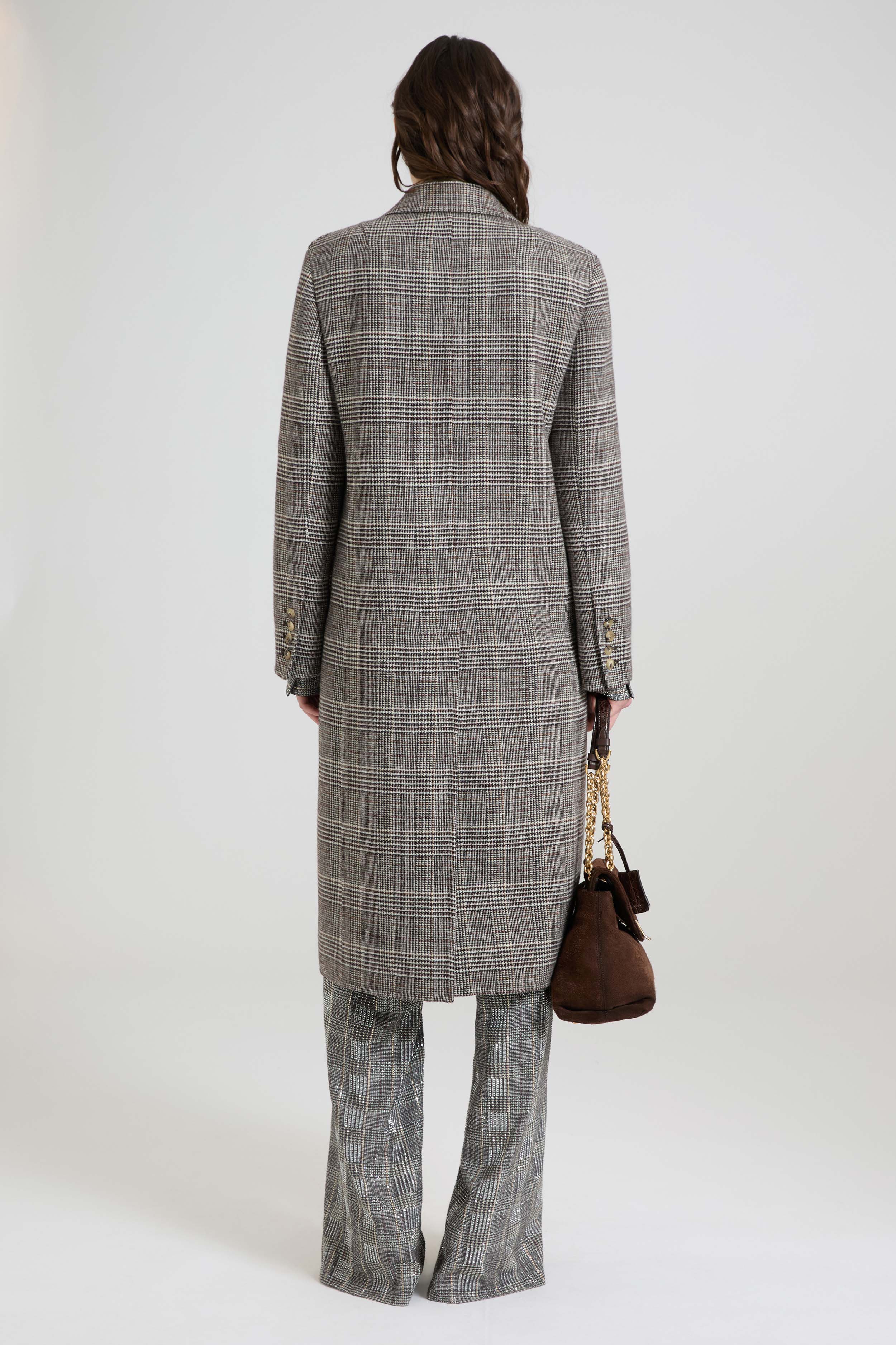 Midi Double-Breasted Coat in Houndstooth Wool Double Yarn-Dyed - Image 3