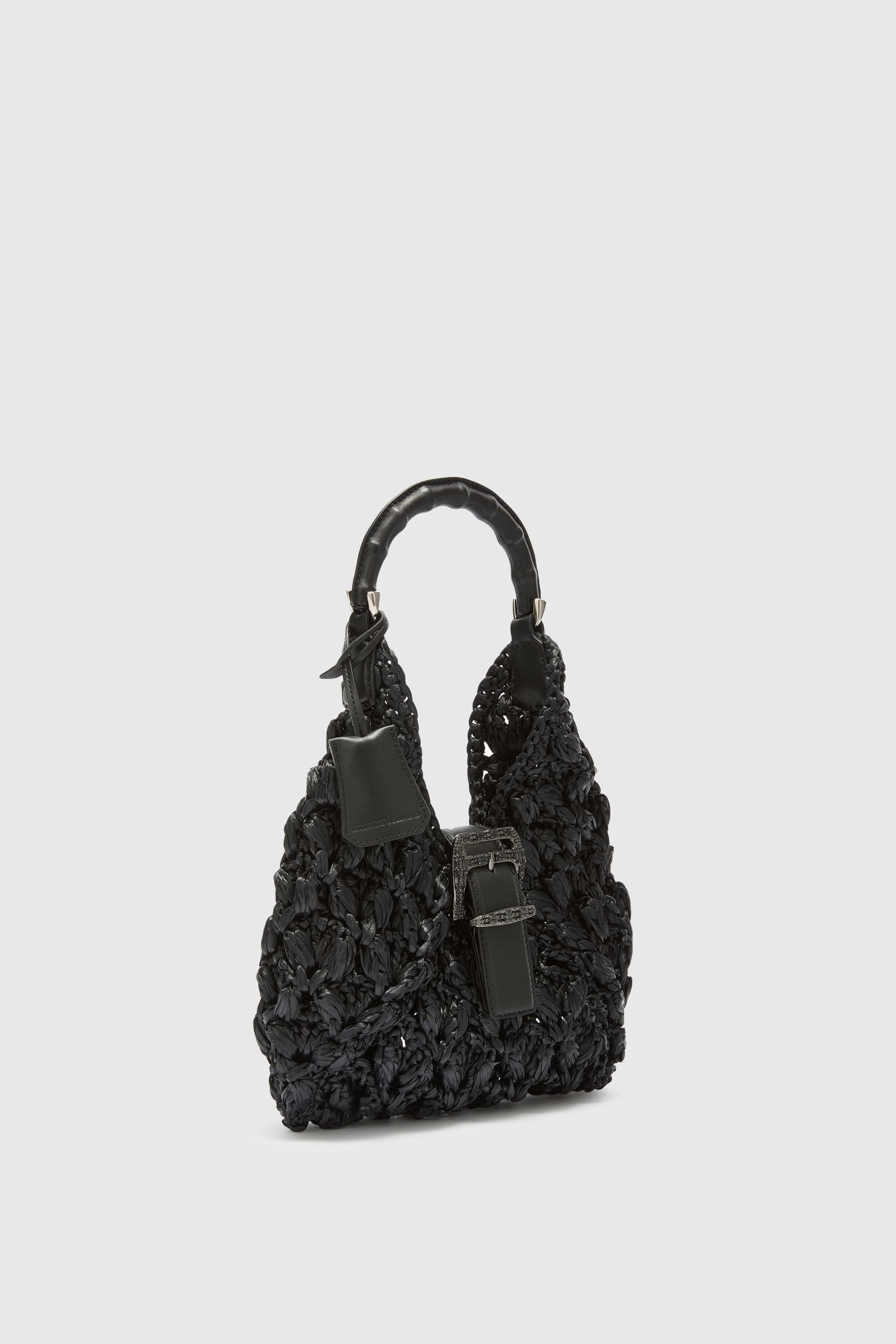Mini Clio bag in black raffia with bamboo handle - Image 3