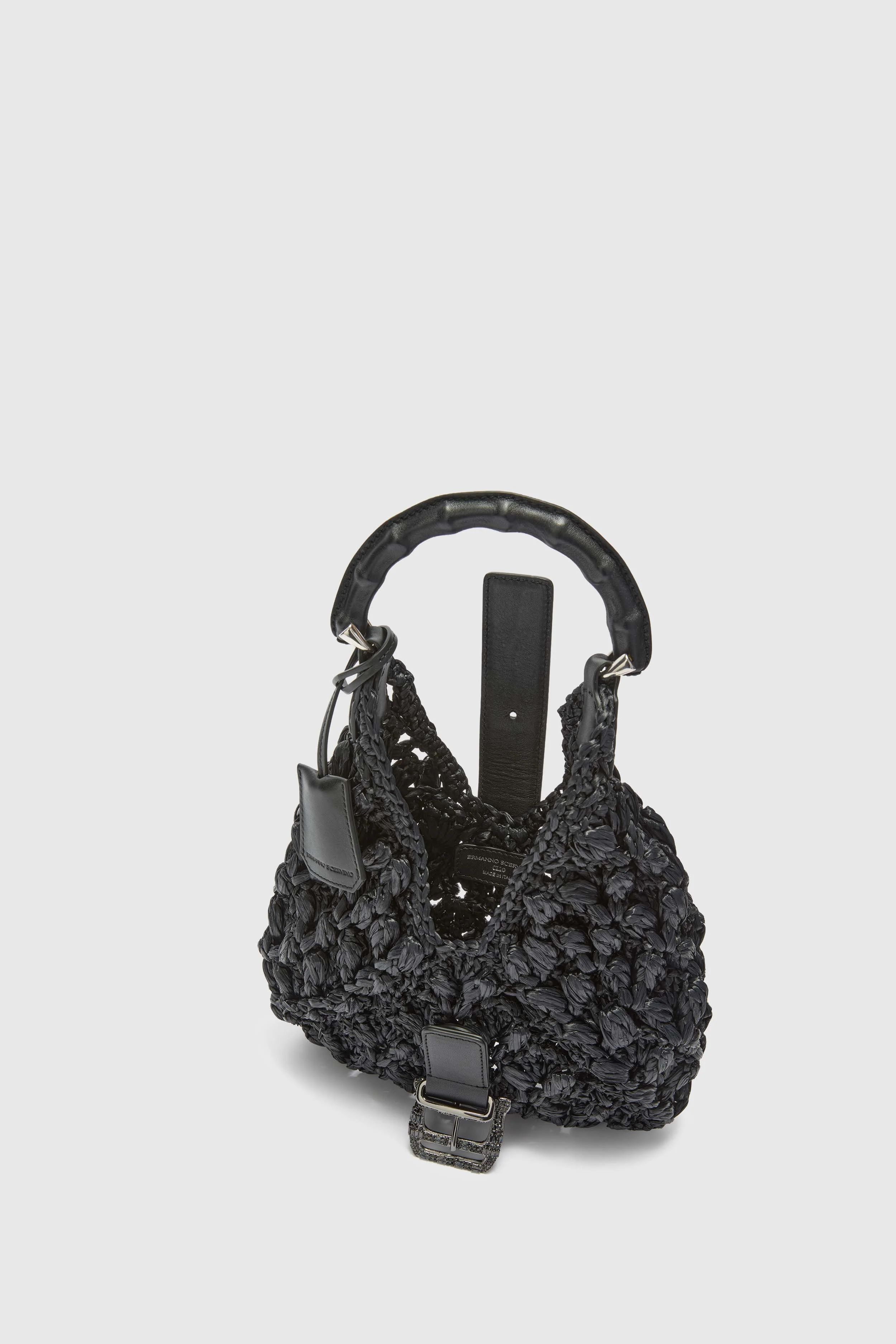 Mini Clio bag in black raffia with bamboo handle - Image 5