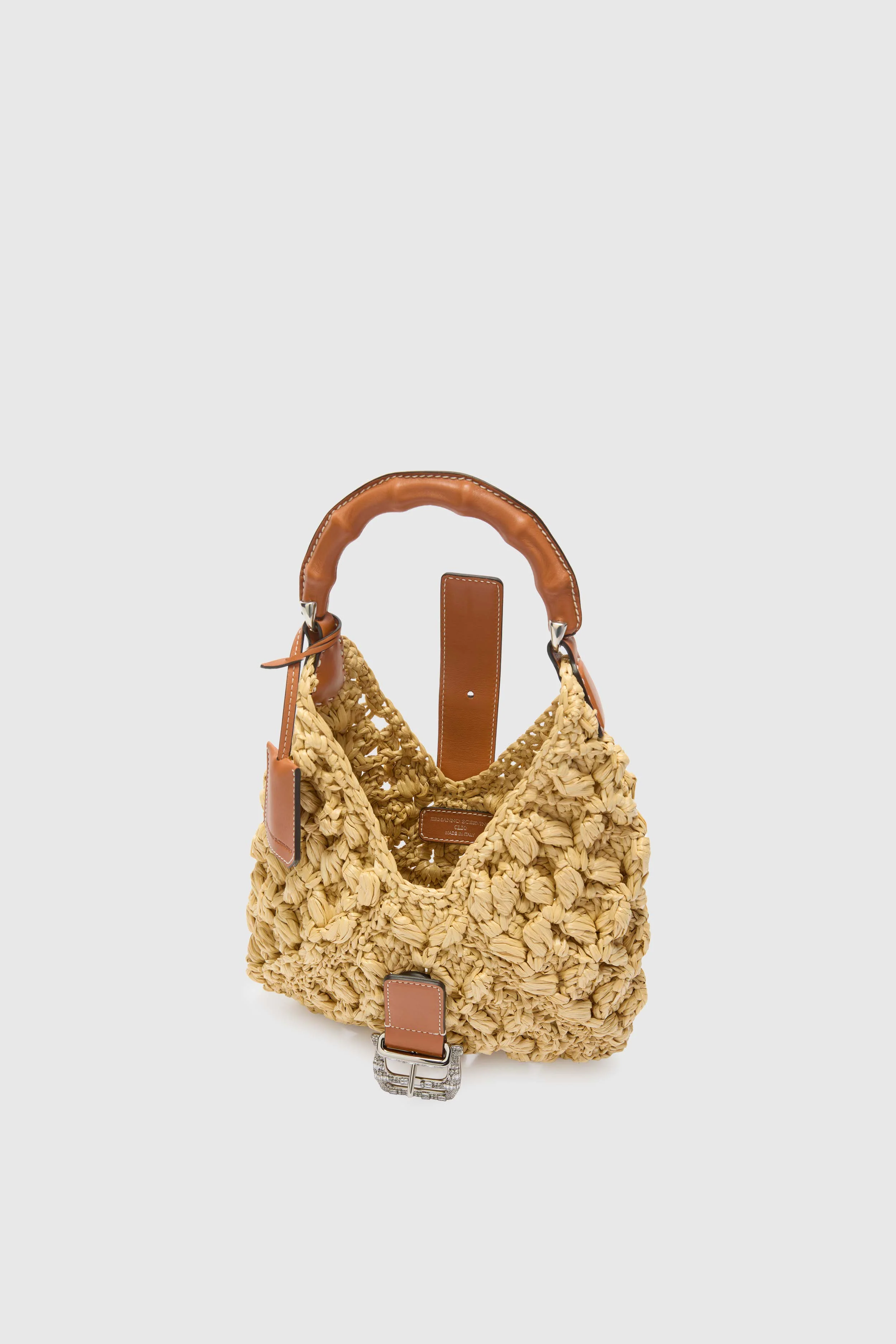 Mini Clio bag in natural raffia with bamboo handle - Image 5
