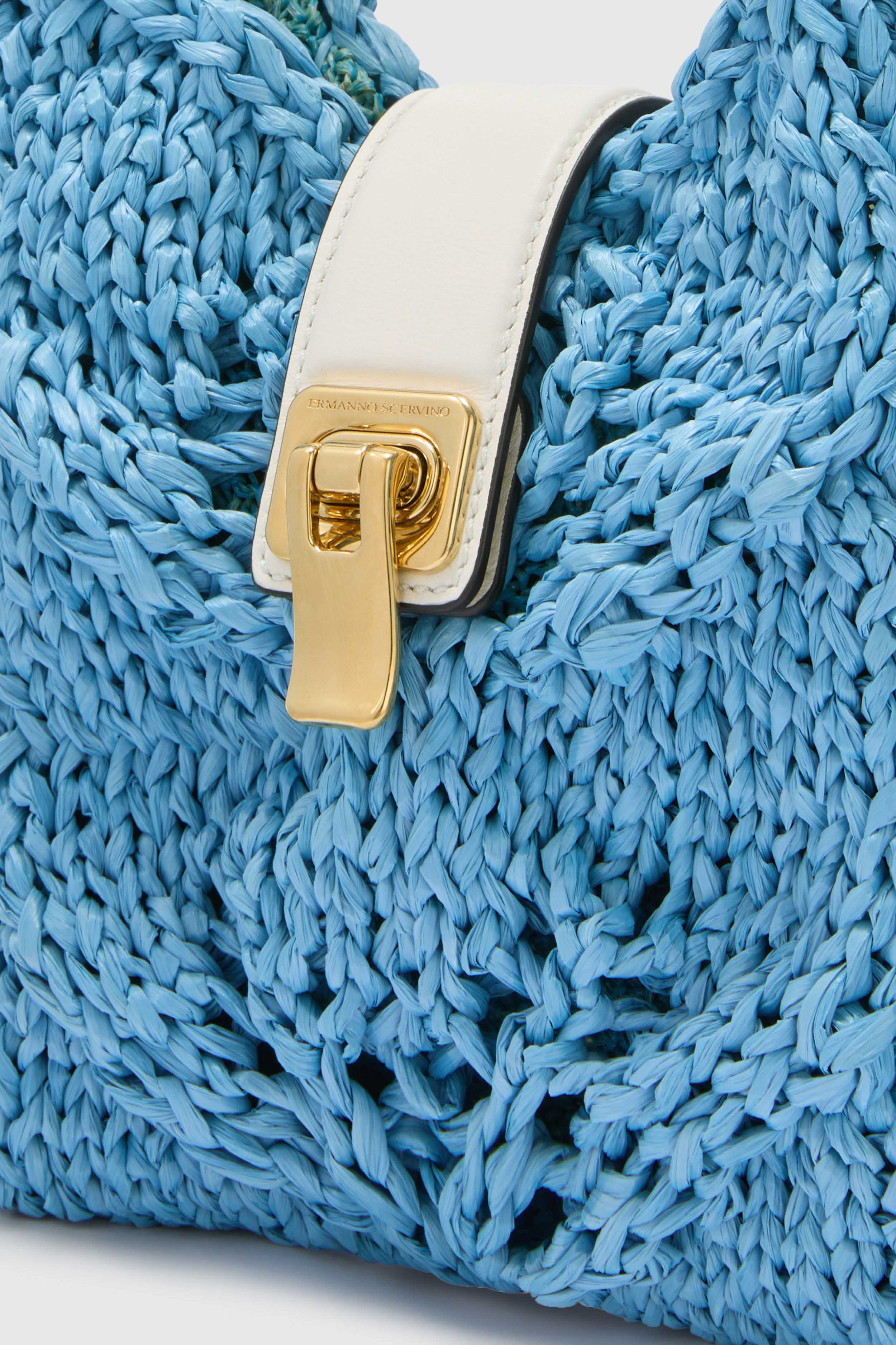 Mini Clio bag in powder blue raffia - Image 4
