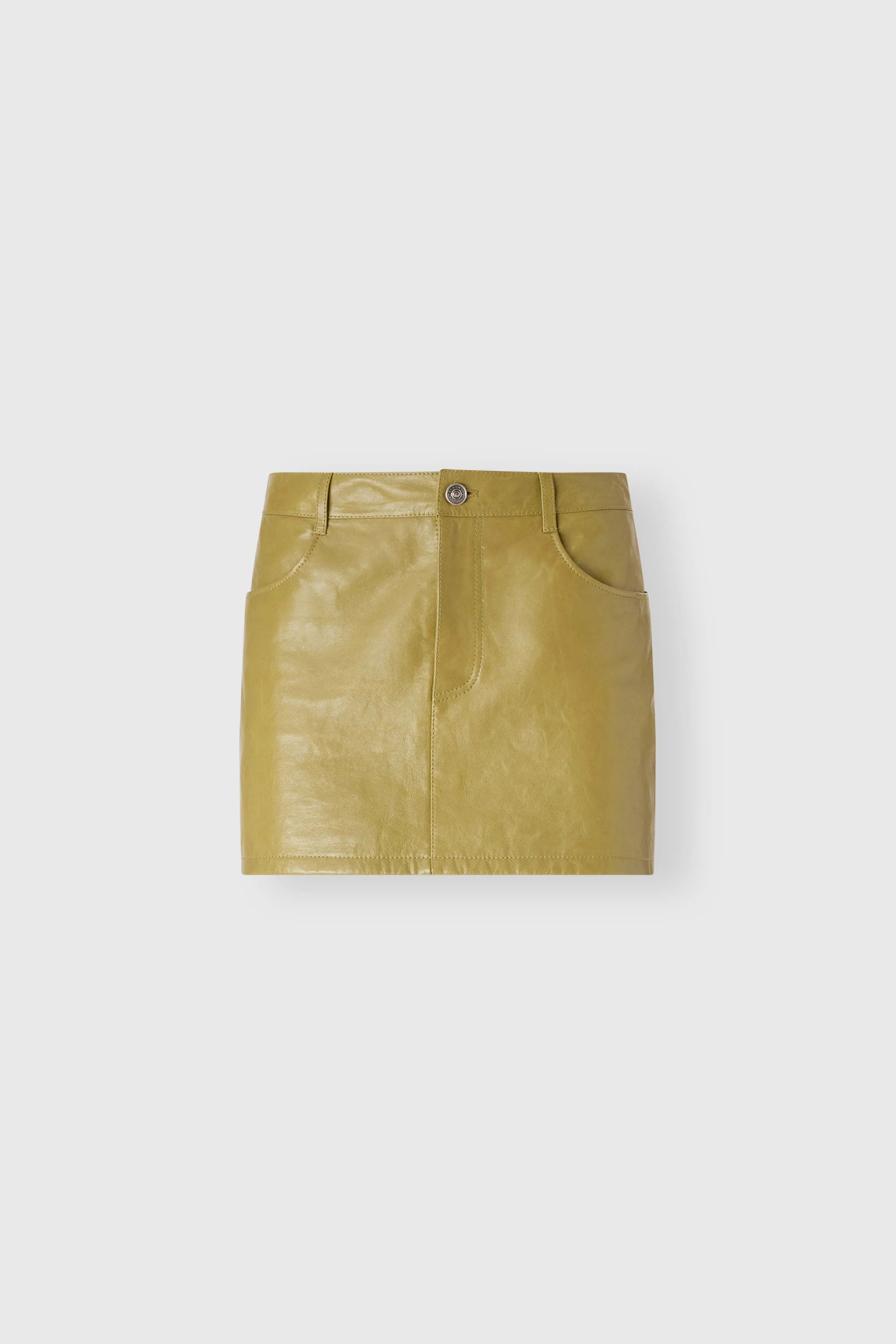 Nappa leather mini skirt with denim-inspired construction