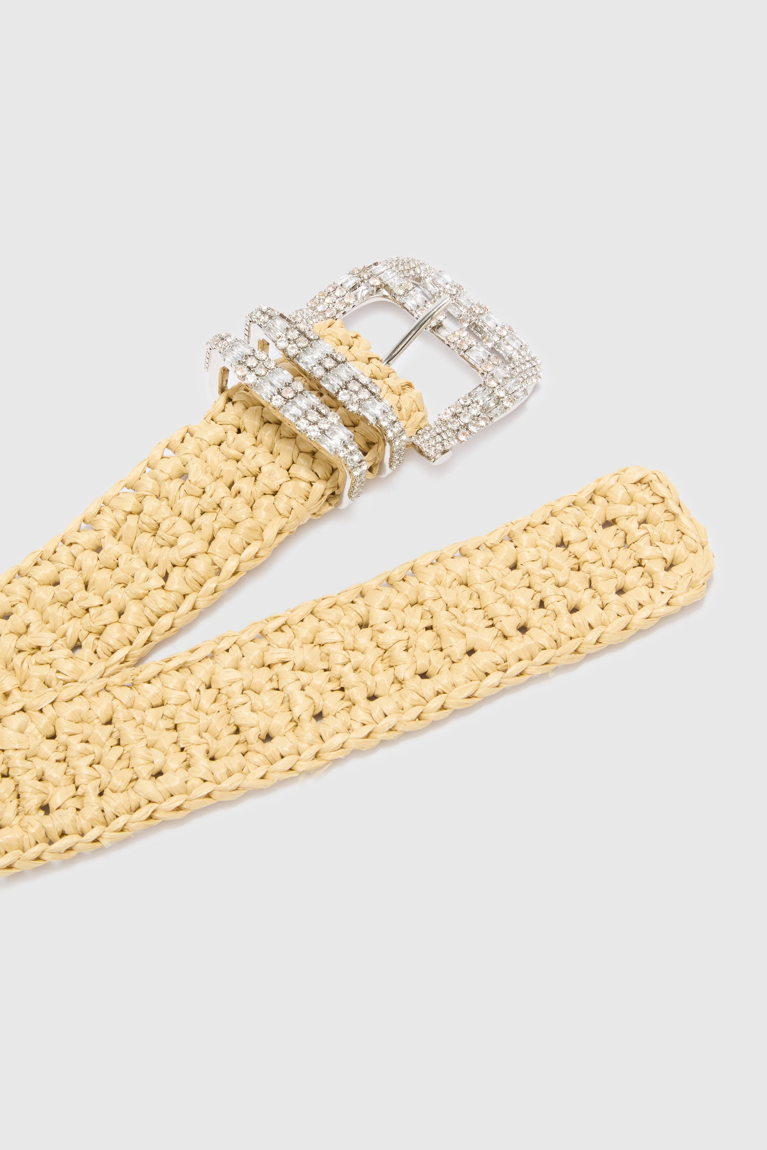 Natural raffia belt with jewel buckle and loops - Image 3