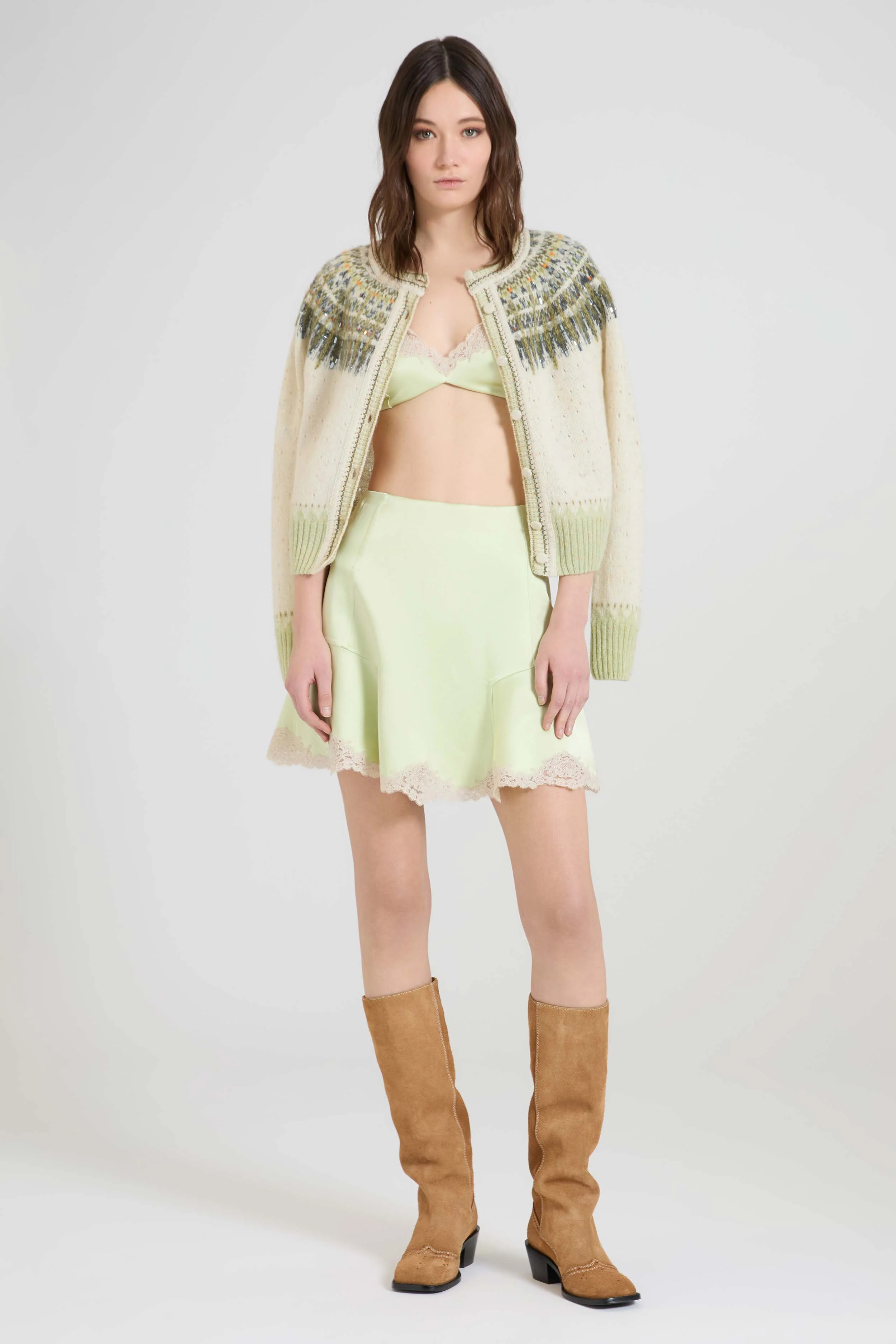 Nordic-inspired jacquard cardigan in wool, cashmere and silk with crystals - Image 3