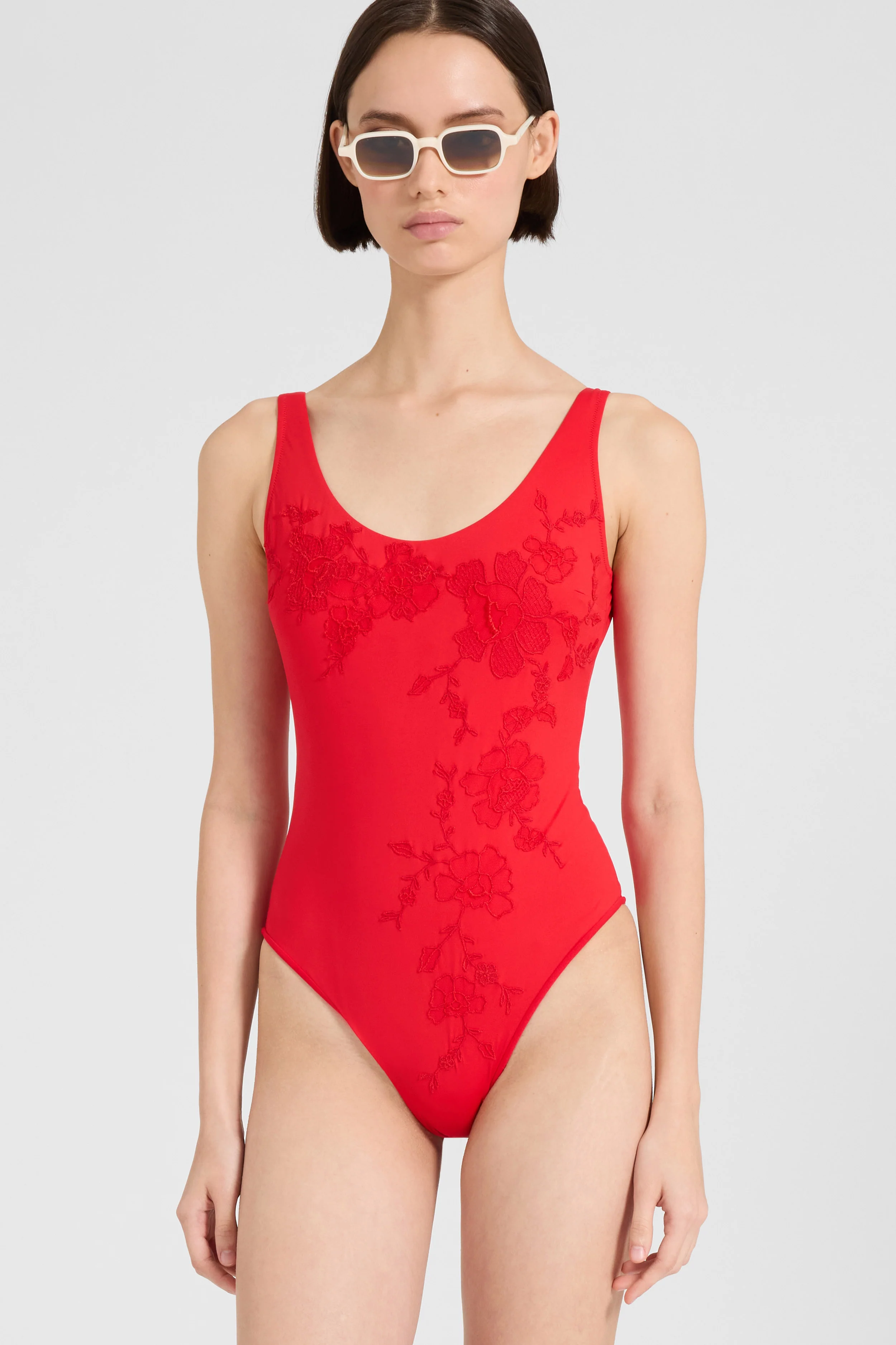 One-piece swimsuit with tulle inserts and floral embroidery - Image 2