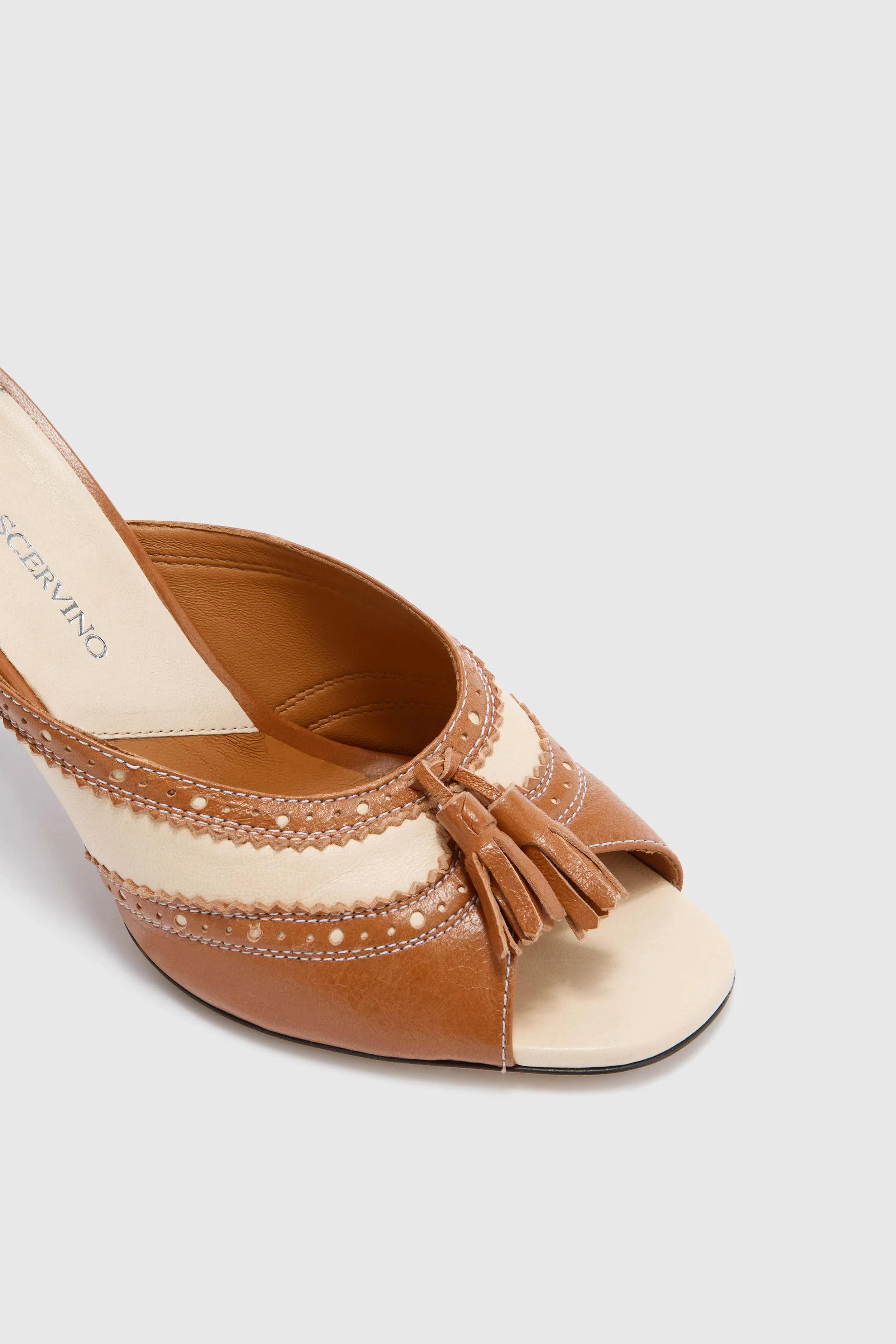 Open-Toe Mule in Bicolour Vintage Sheepskin Leather - Image 4