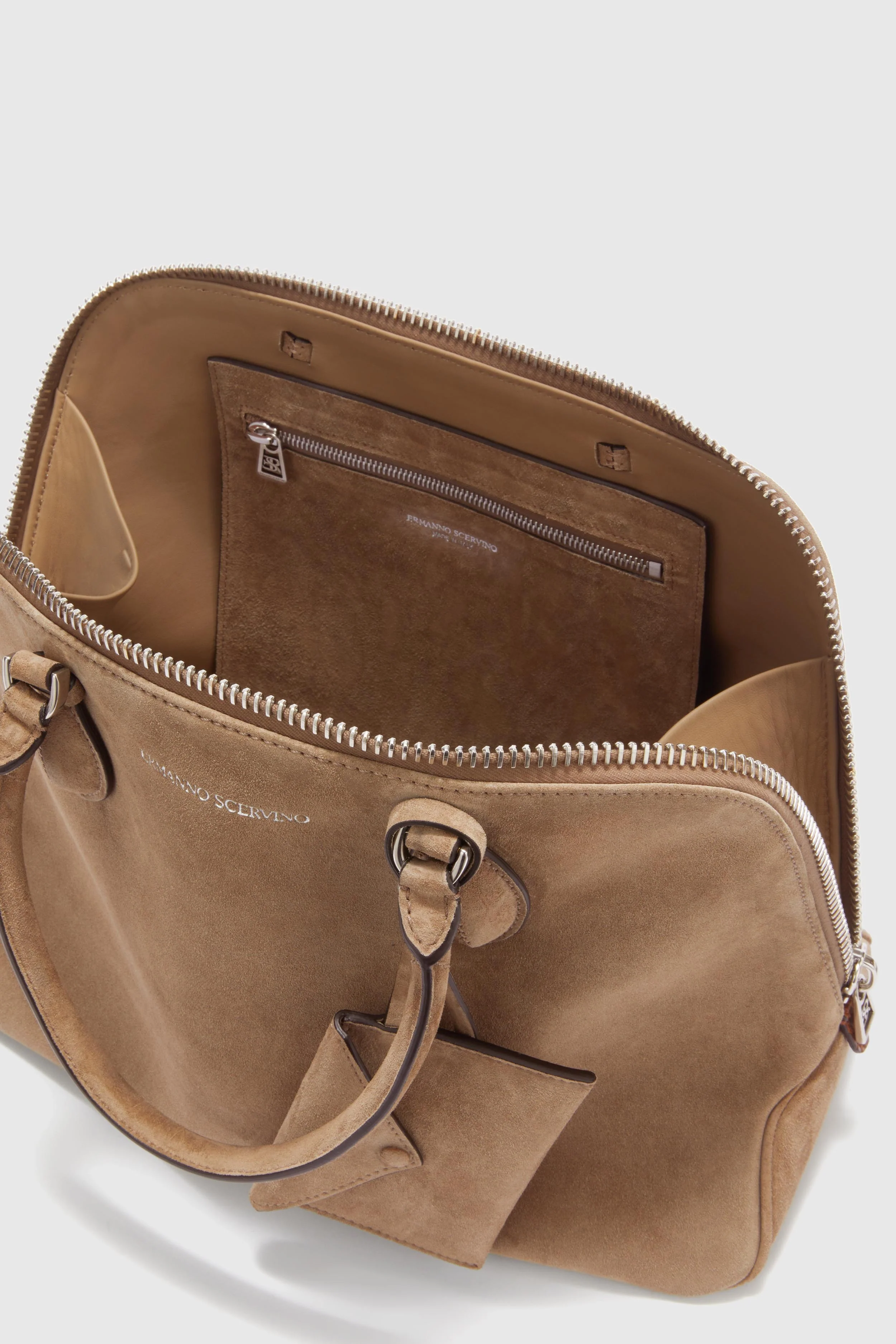 Orsetta large double handle bag in smooth taupe calfskin - Image 3
