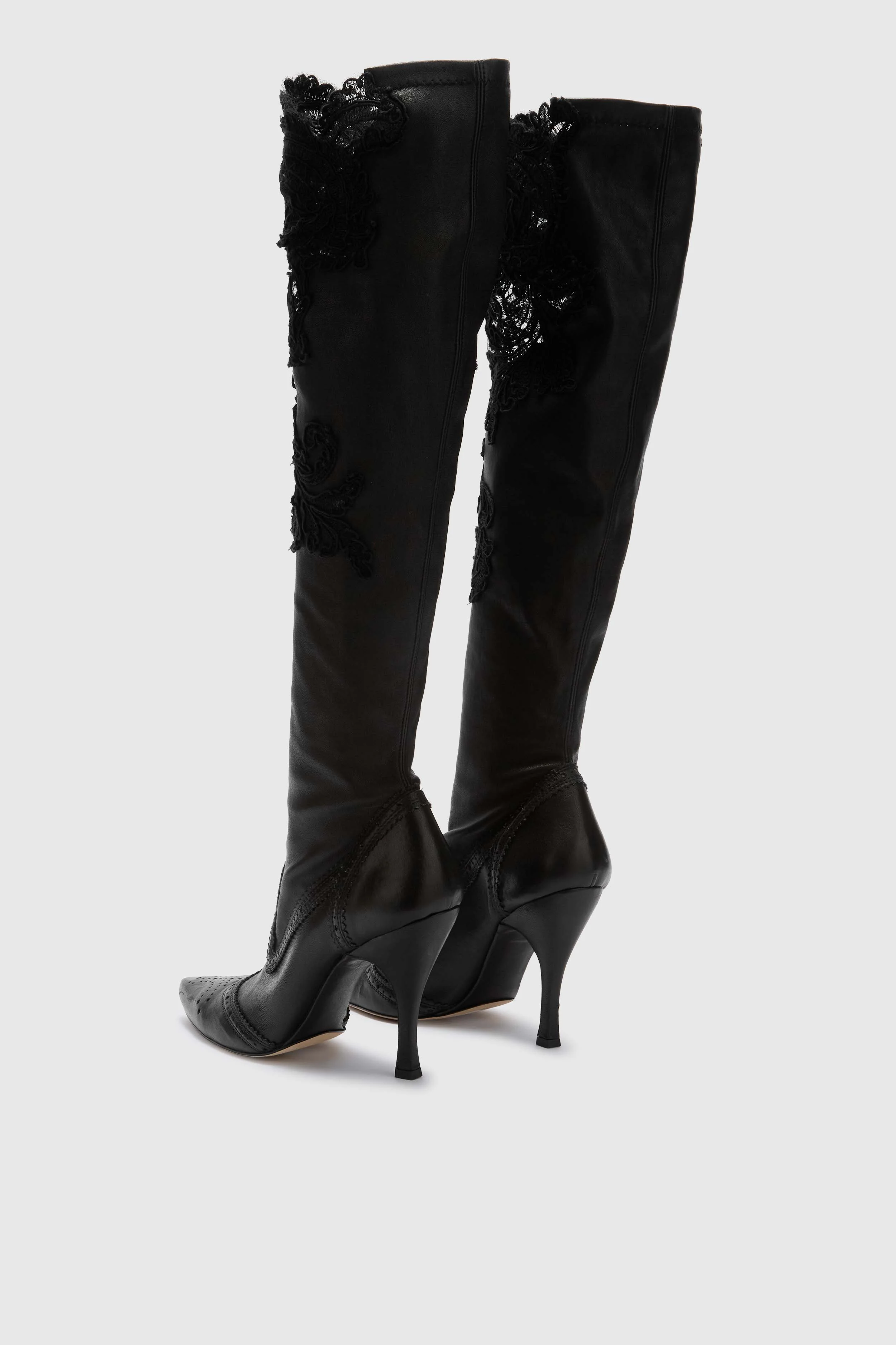Over-the-knee stretch nappa boots with couture lace - Image 3