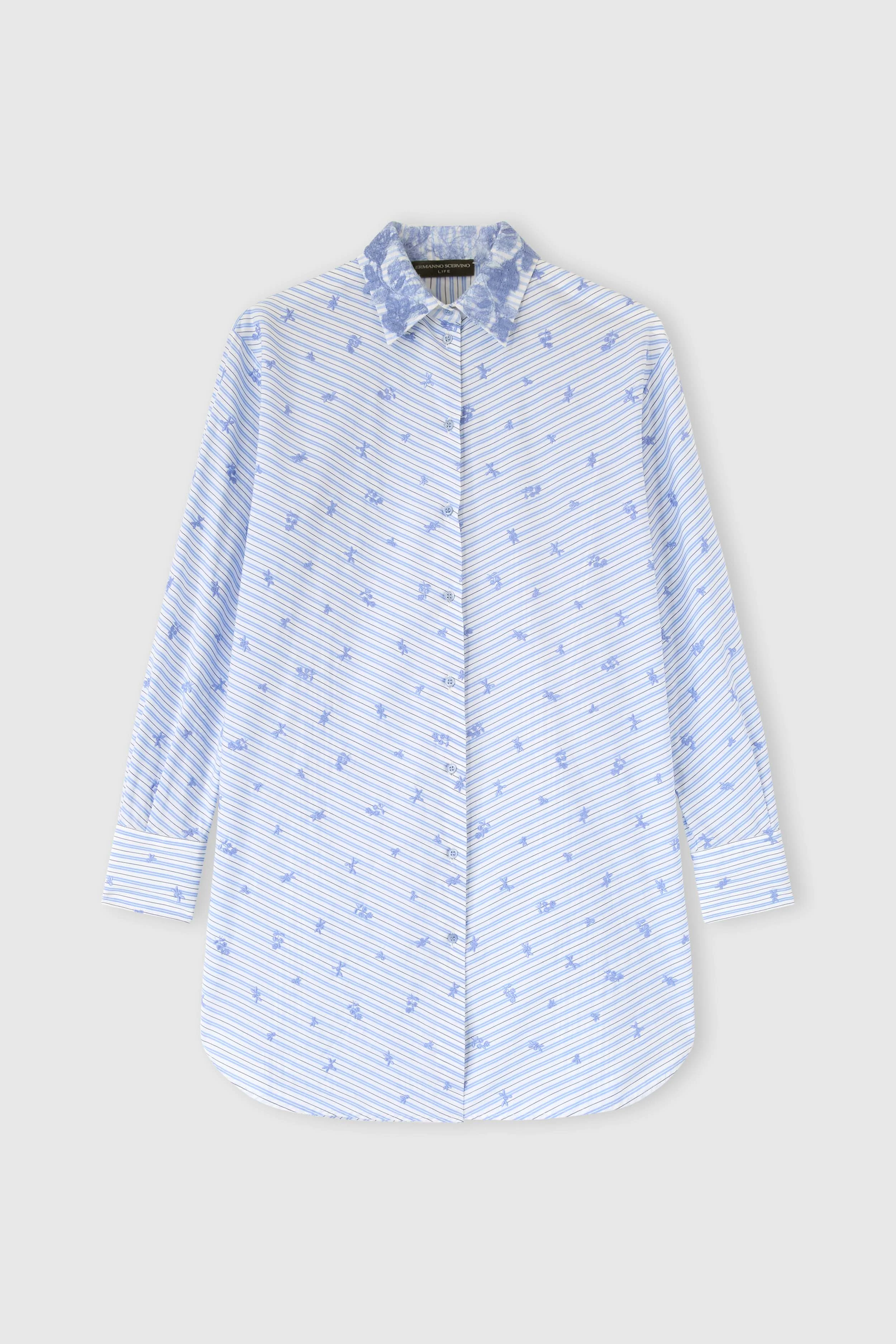Oversized maxi cotton poplin shirt with floral embroidery