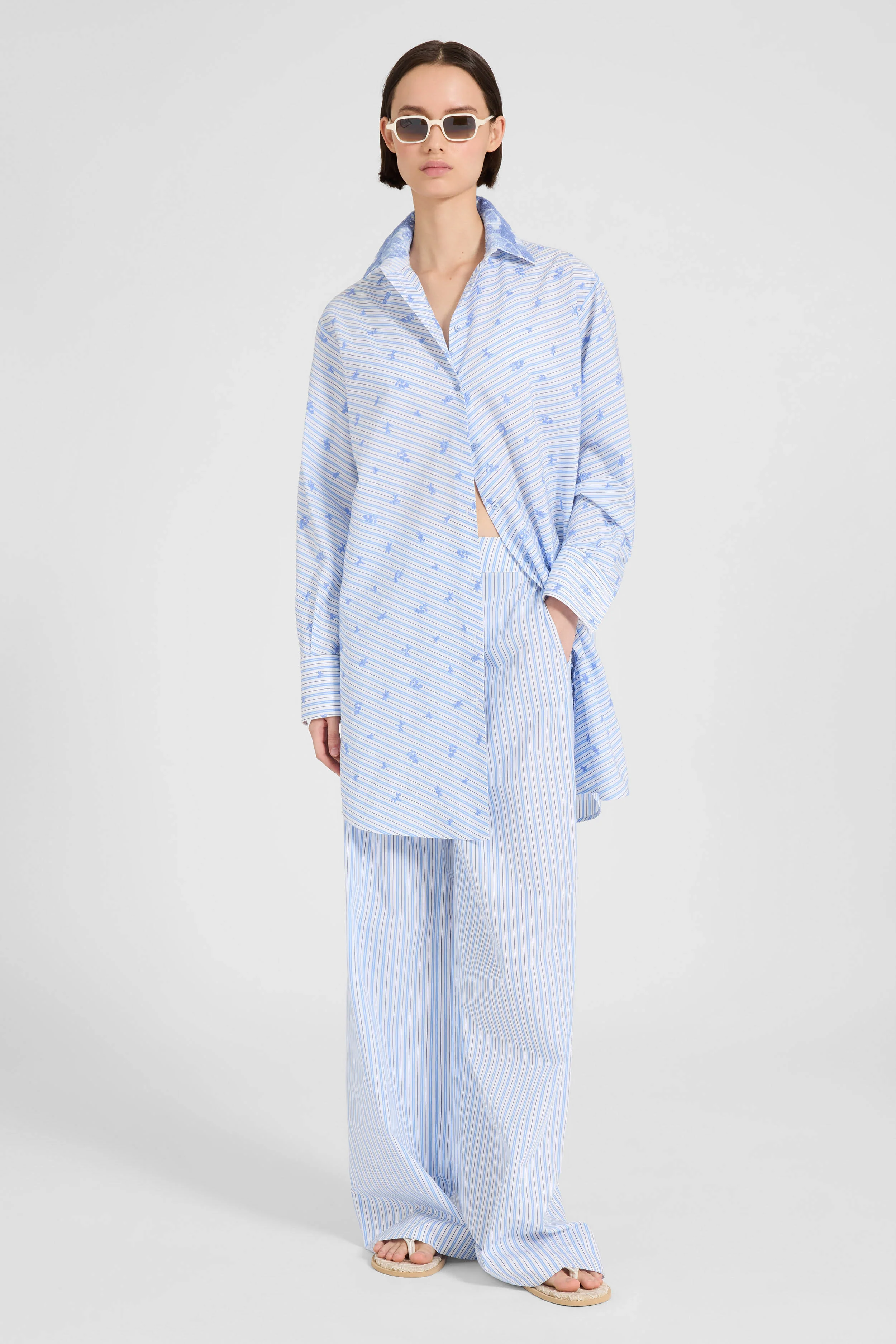 Oversized maxi cotton poplin shirt with floral embroidery - Image 2
