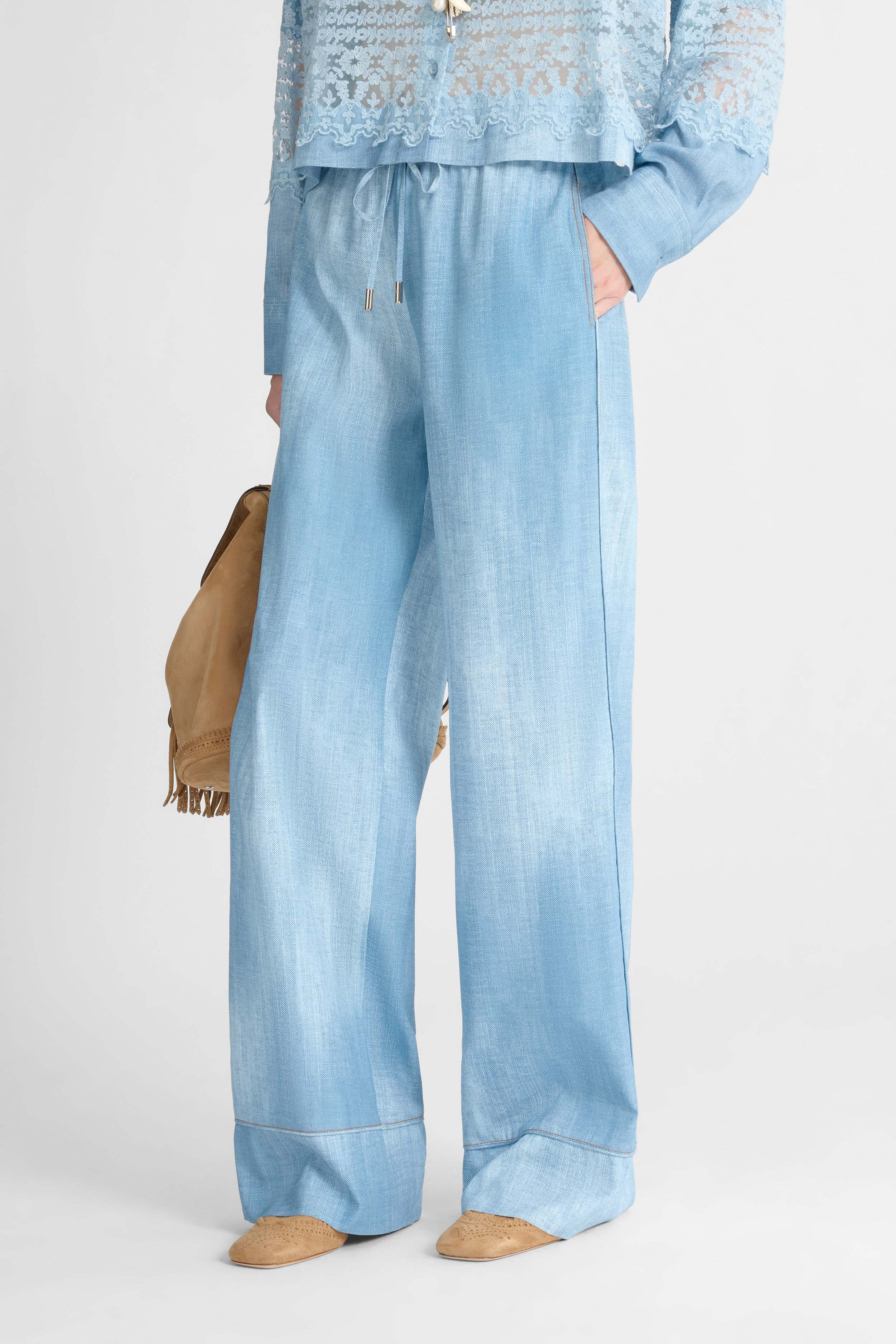 Pajama-Style Trousers in Marocain Jeans Print - Image 3