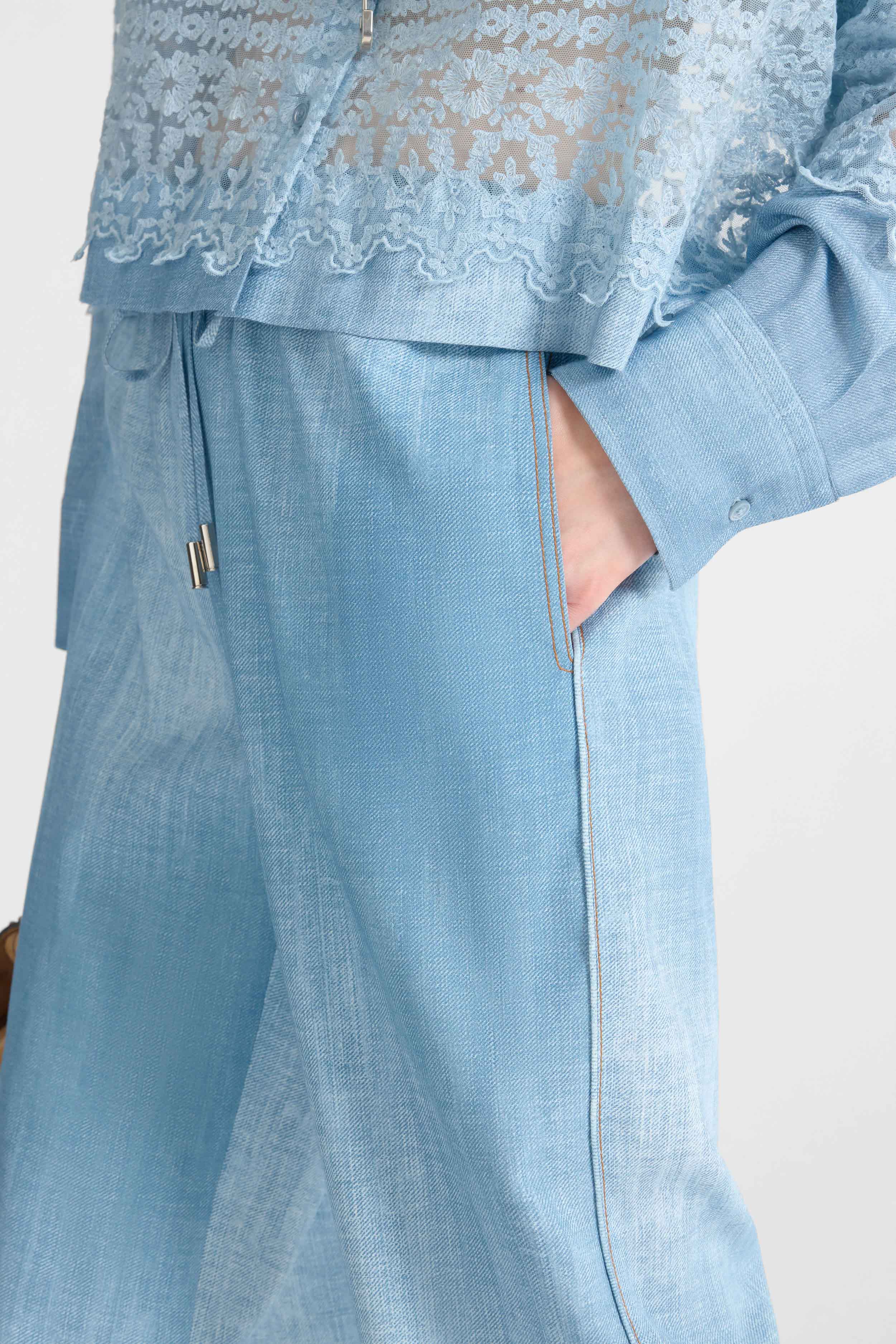 Pajama-Style Trousers in Marocain Jeans Print - Image 4