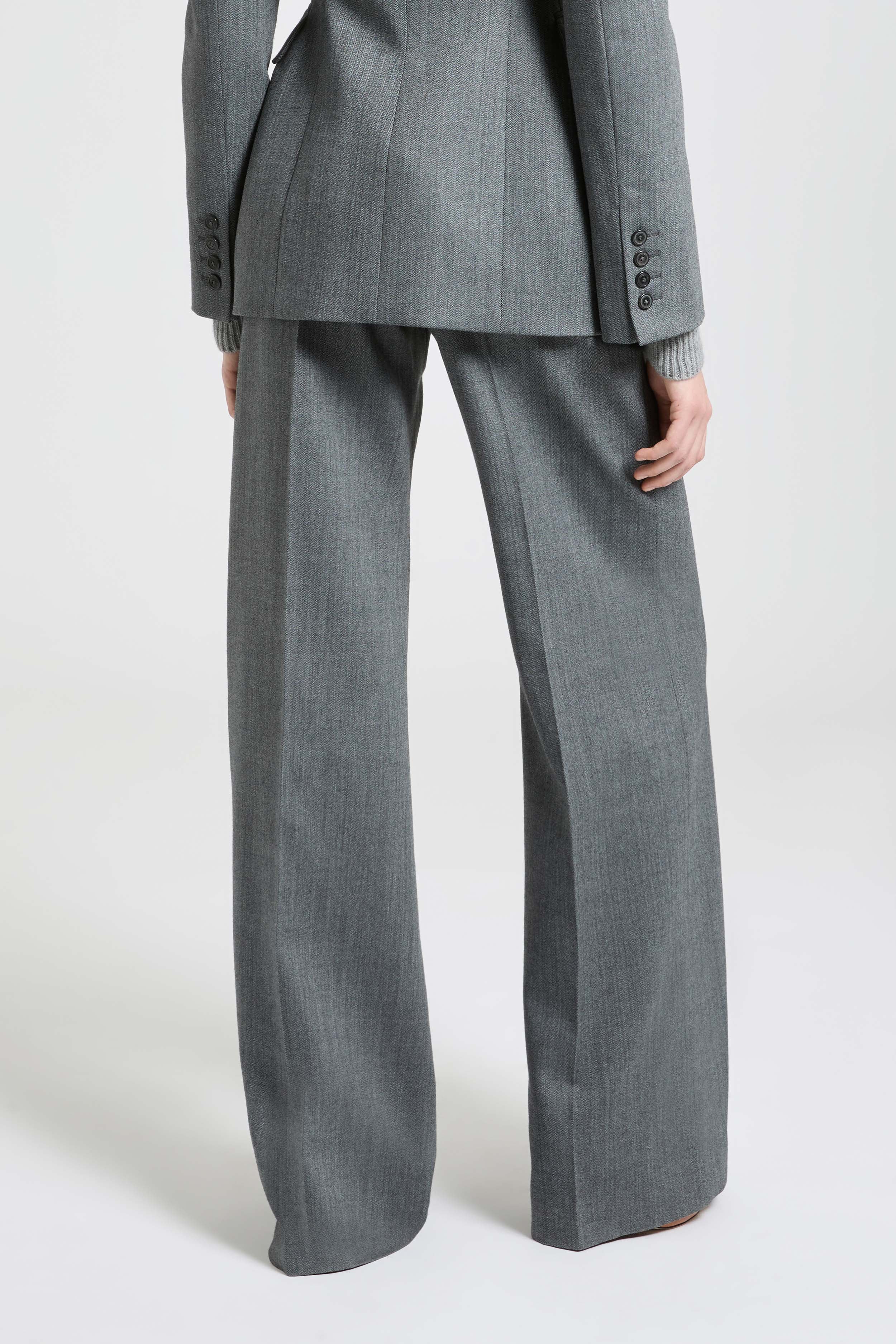 Palazzo Trousers in Fresco Wool with Yarn-Dyed Resca Pattern - Image 5