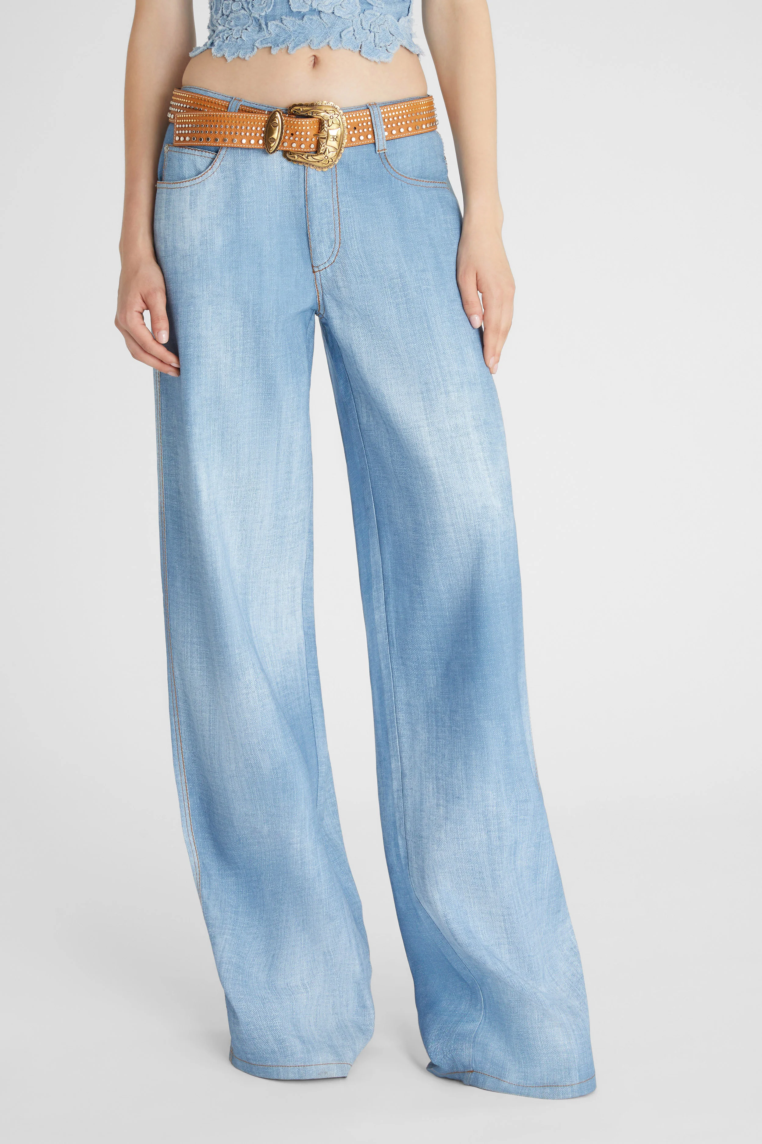 Palazzo trousers in marocain denim print medium wash - Image 3
