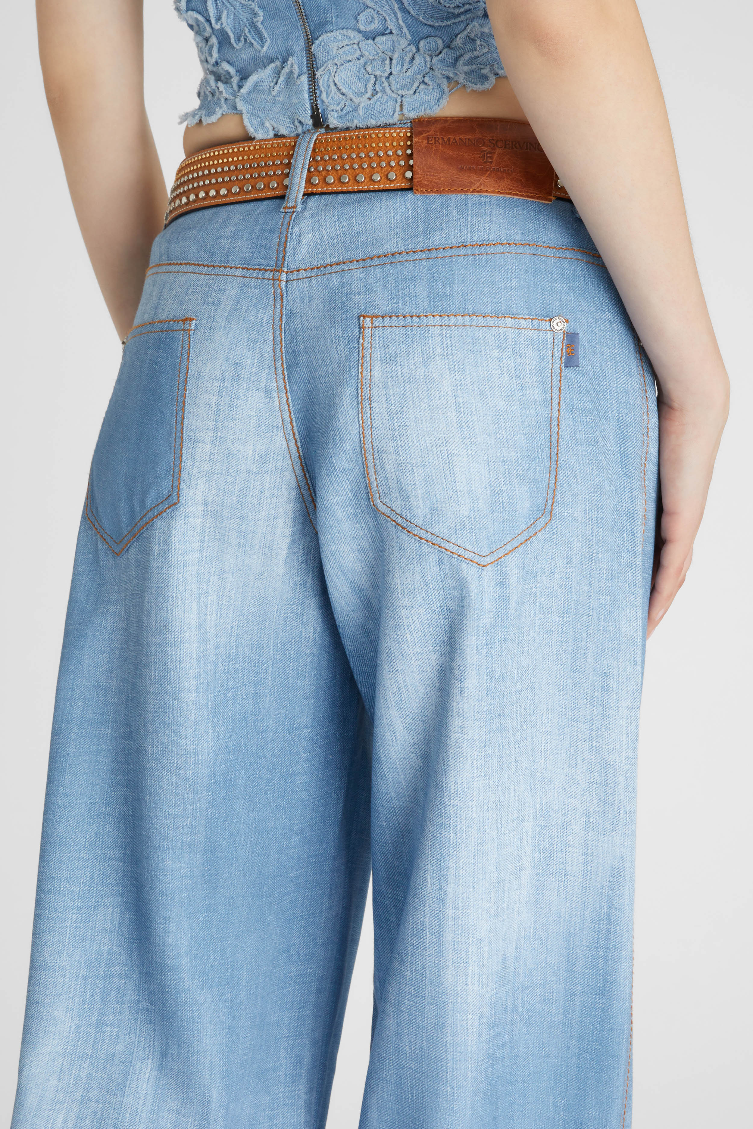 Palazzo trousers in marocain denim print medium wash - Image 5