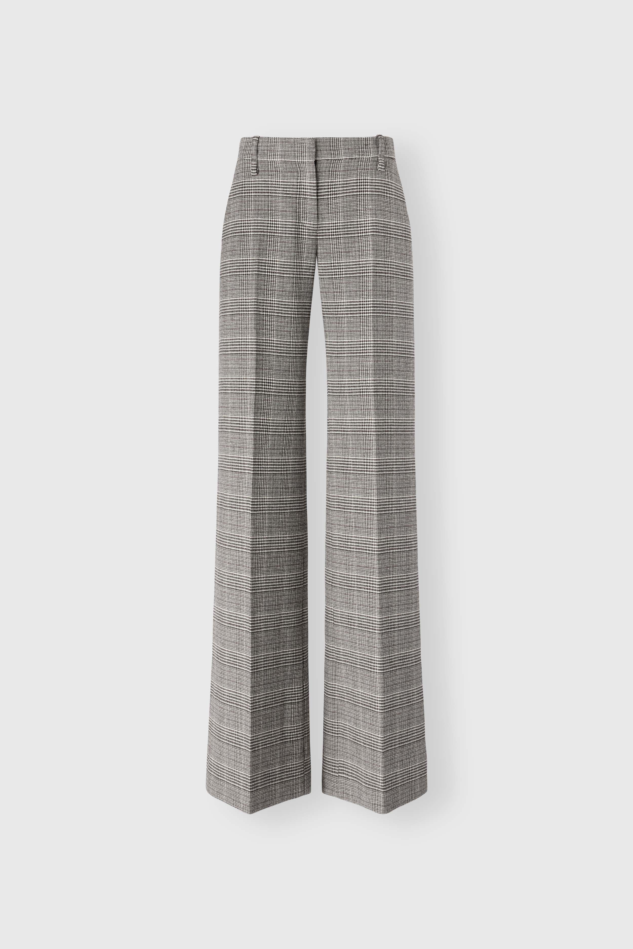 Palazzo Trousers in Wool with Yarn-Dyed Glen Plaid Pattern