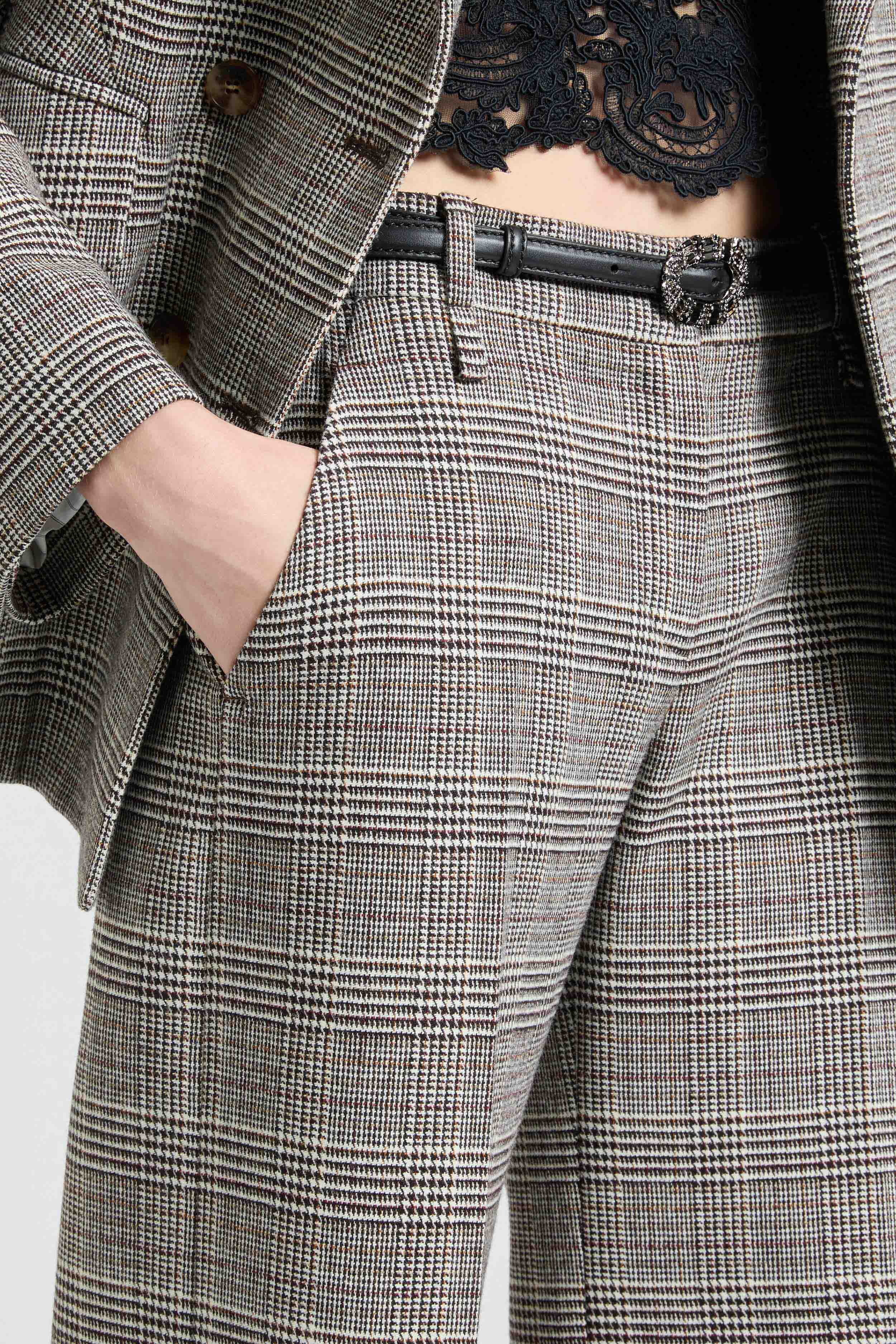 Palazzo Trousers in Wool with Yarn-Dyed Glen Plaid Pattern - Image 3