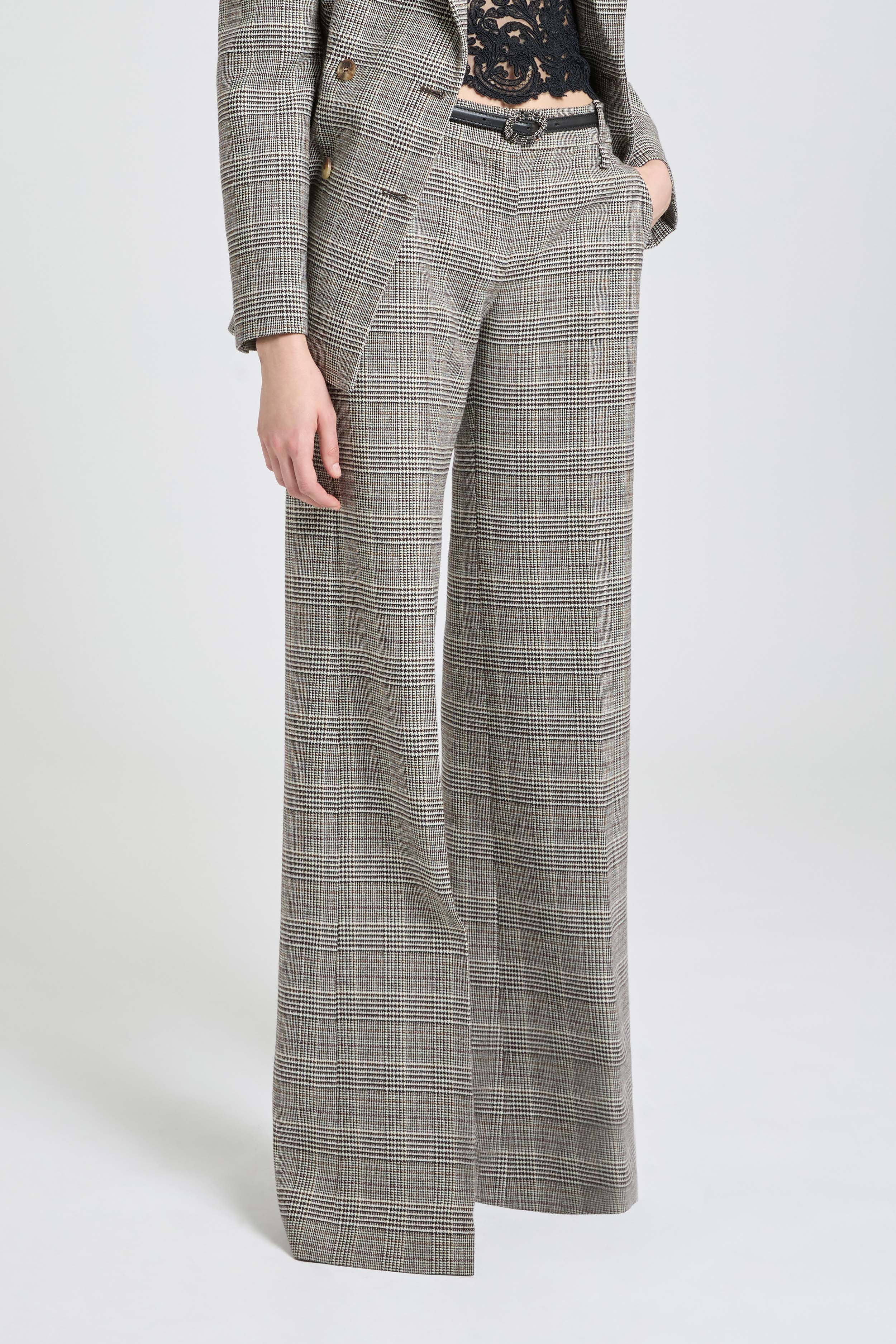 Palazzo Trousers in Wool with Yarn-Dyed Glen Plaid Pattern - Image 4