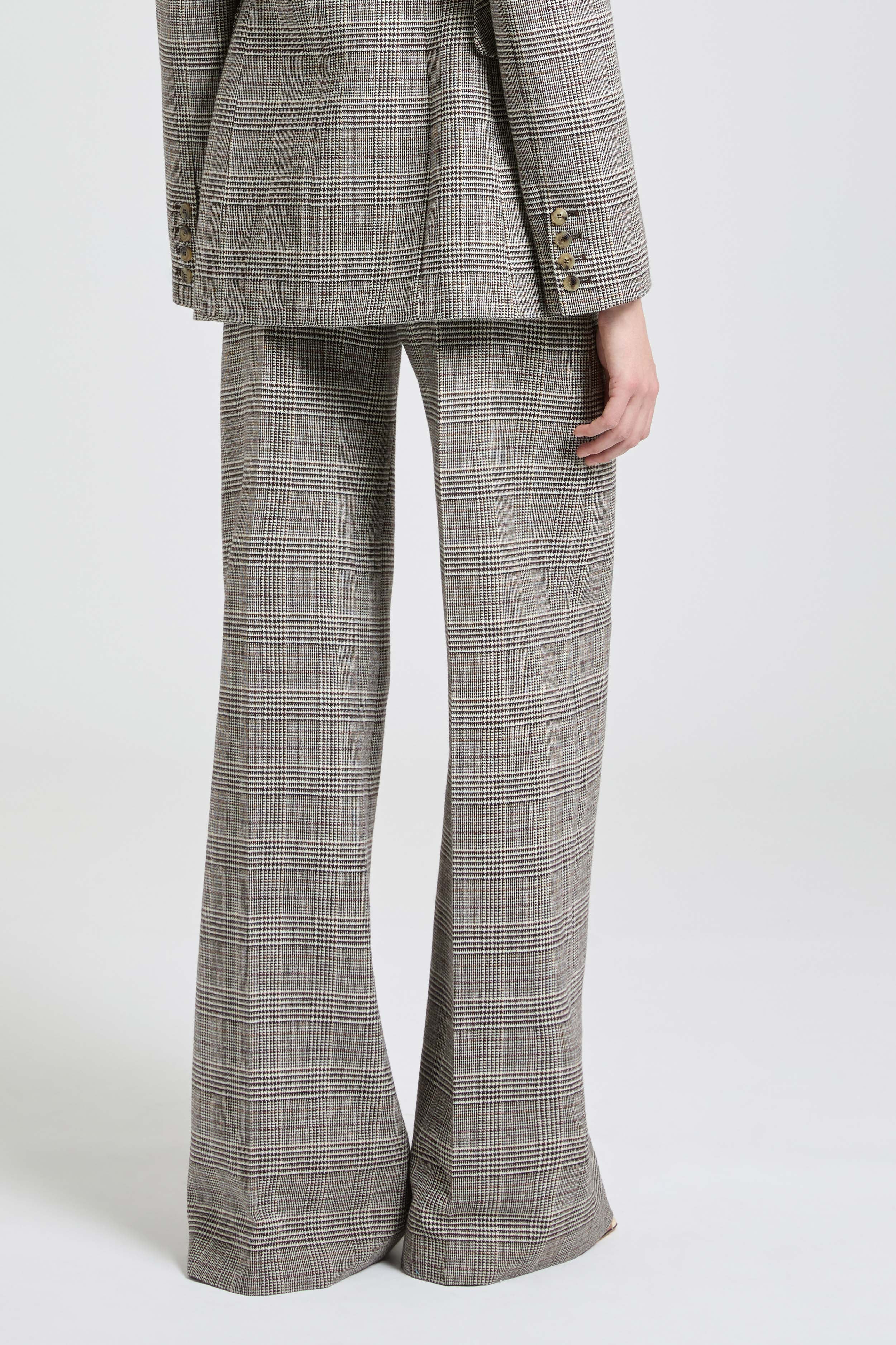 Palazzo Trousers in Wool with Yarn-Dyed Glen Plaid Pattern - Image 5