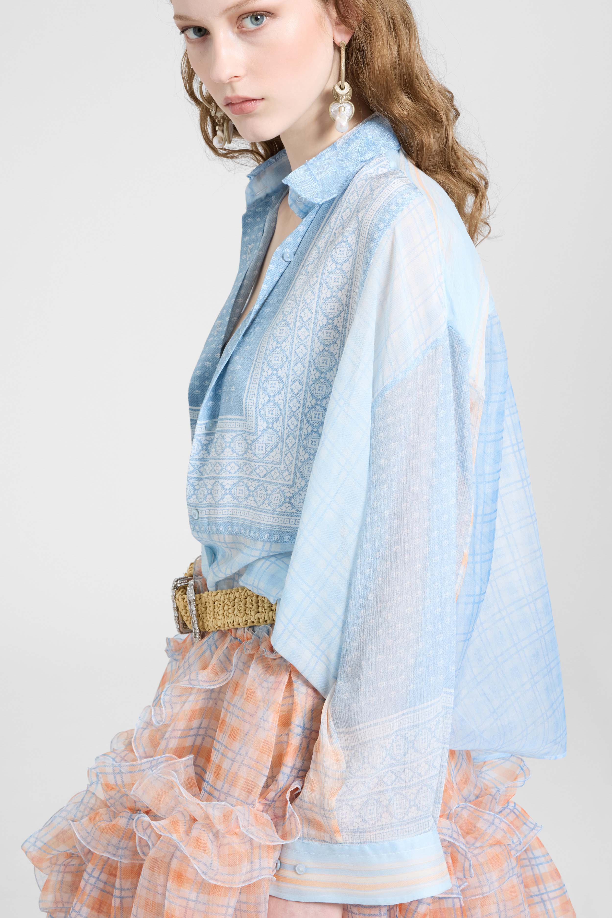 Patchwork cotton-silk muslin shirt with bandana print - Image 4