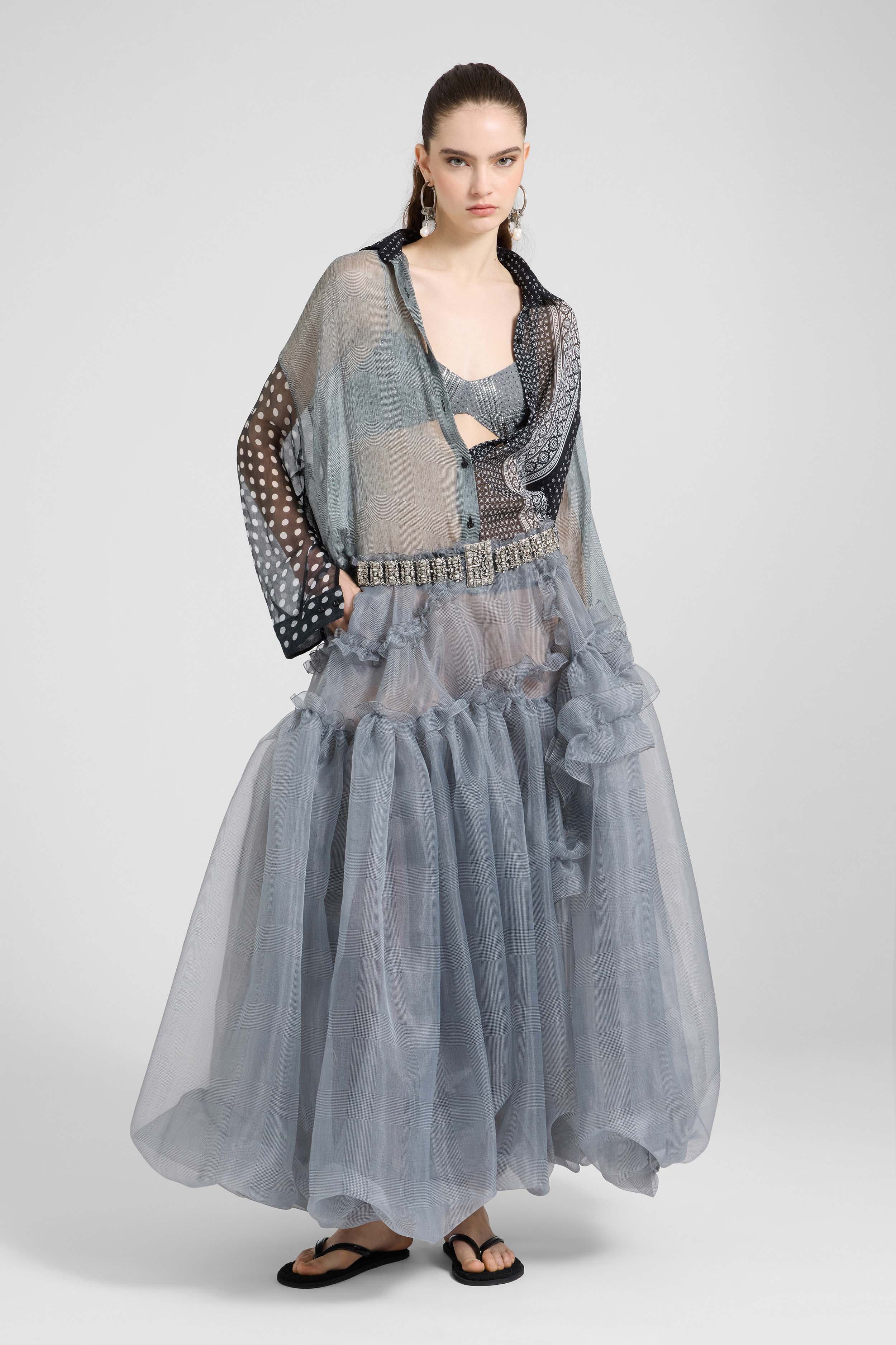 Patchwork printed silk chiffon shirt - Image 2