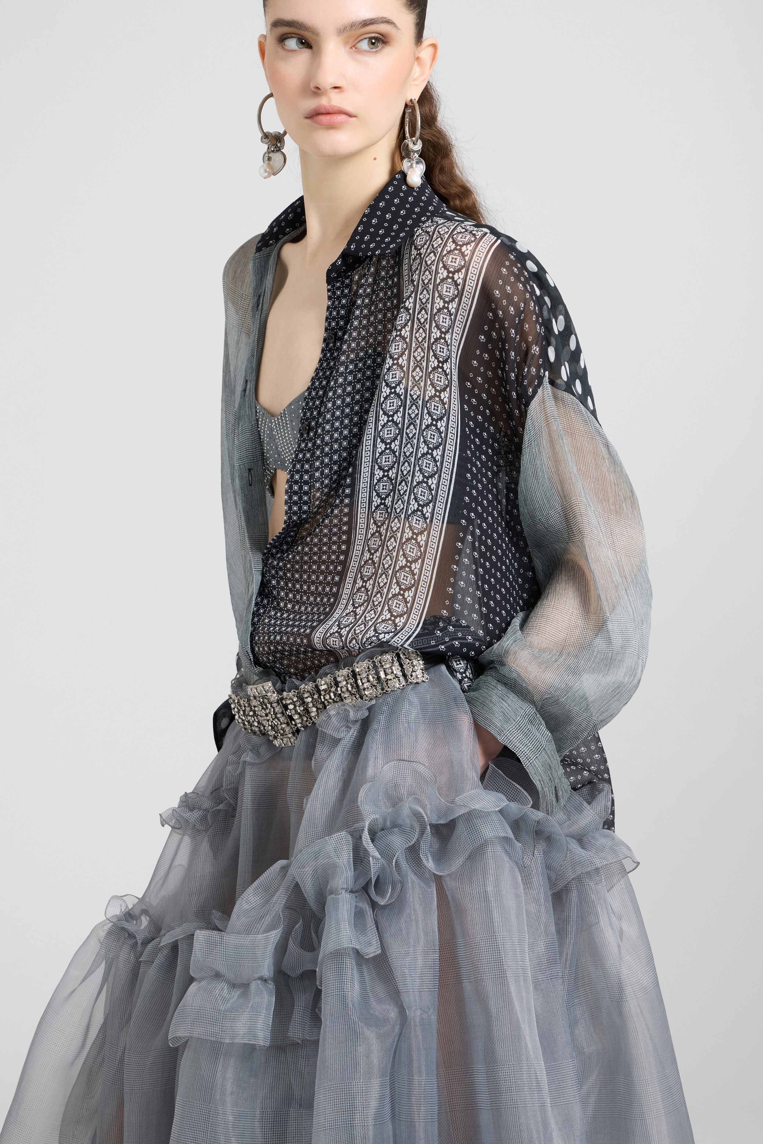 Patchwork printed silk chiffon shirt - Image 3