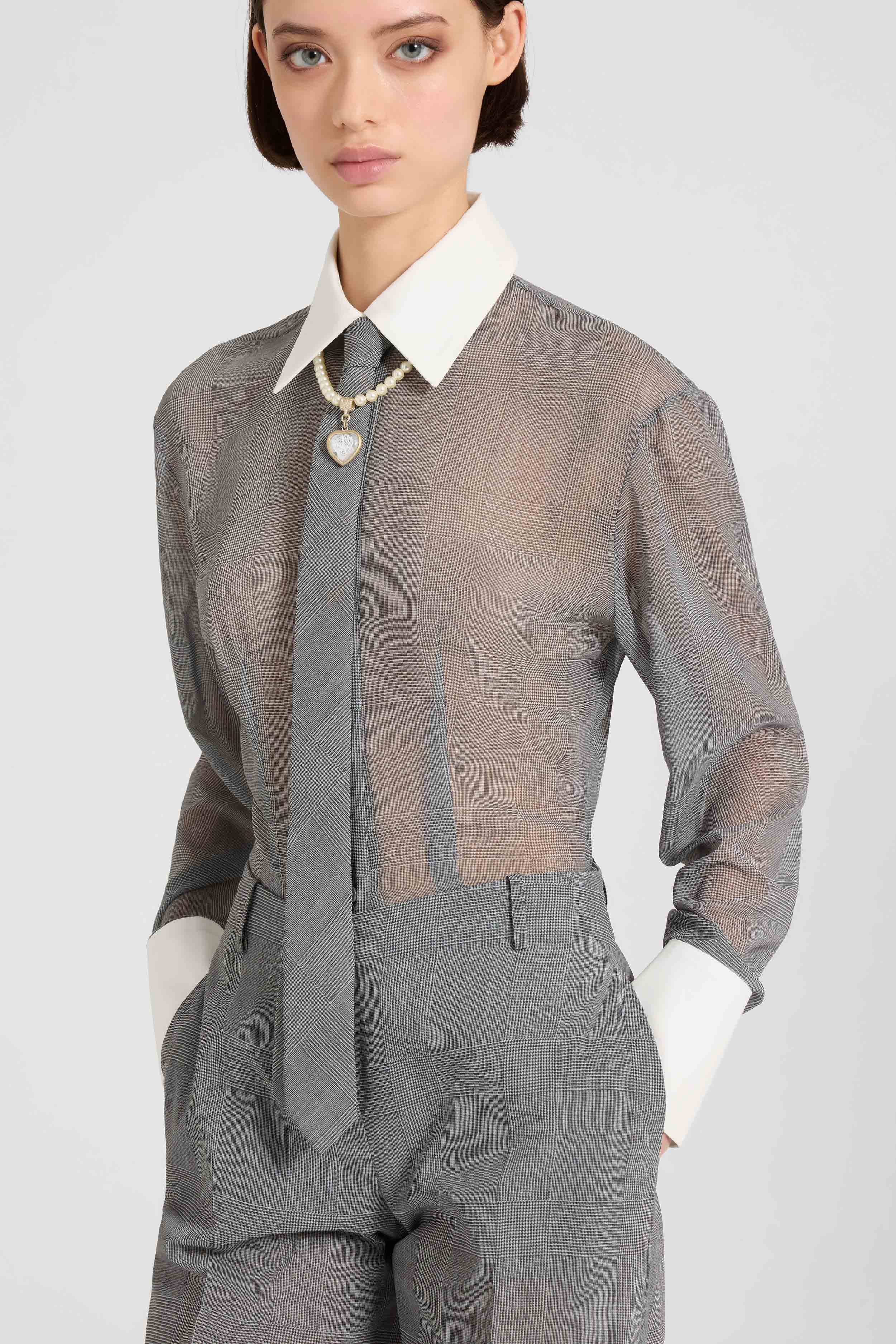 Prince of Wales technical georgette shirt - Image 2