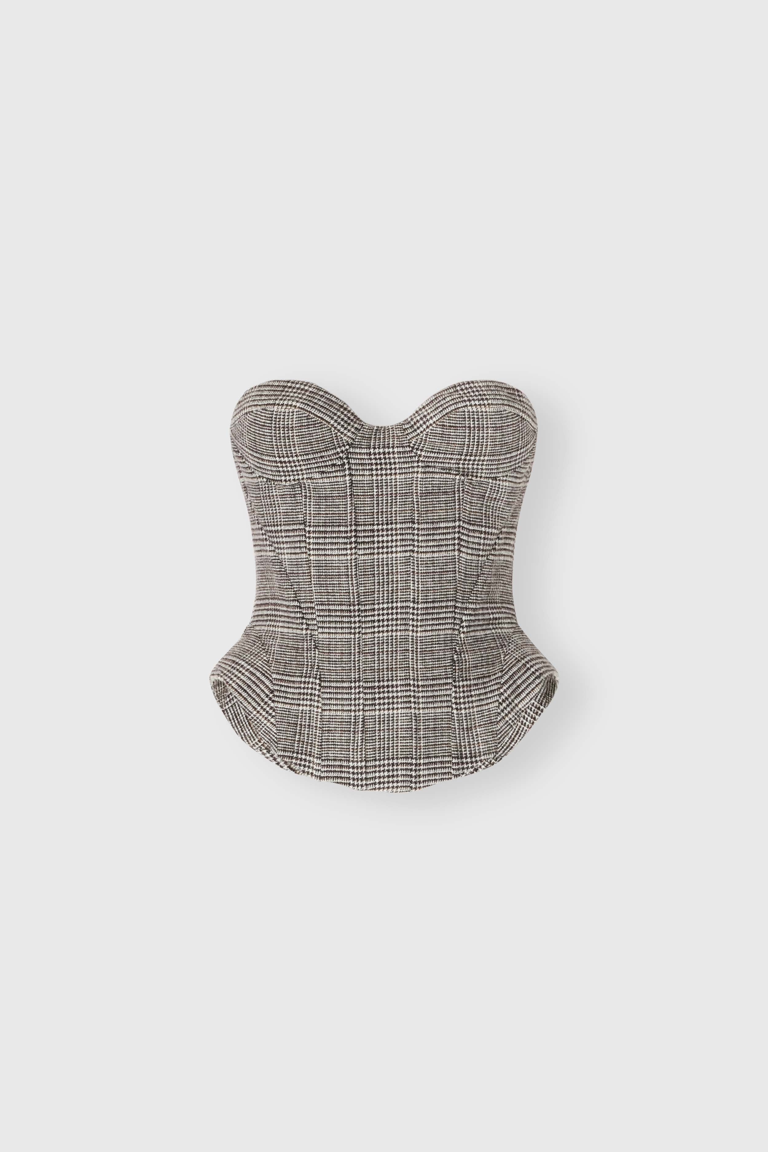 Prince of Wales wool bustier with corsetry construction