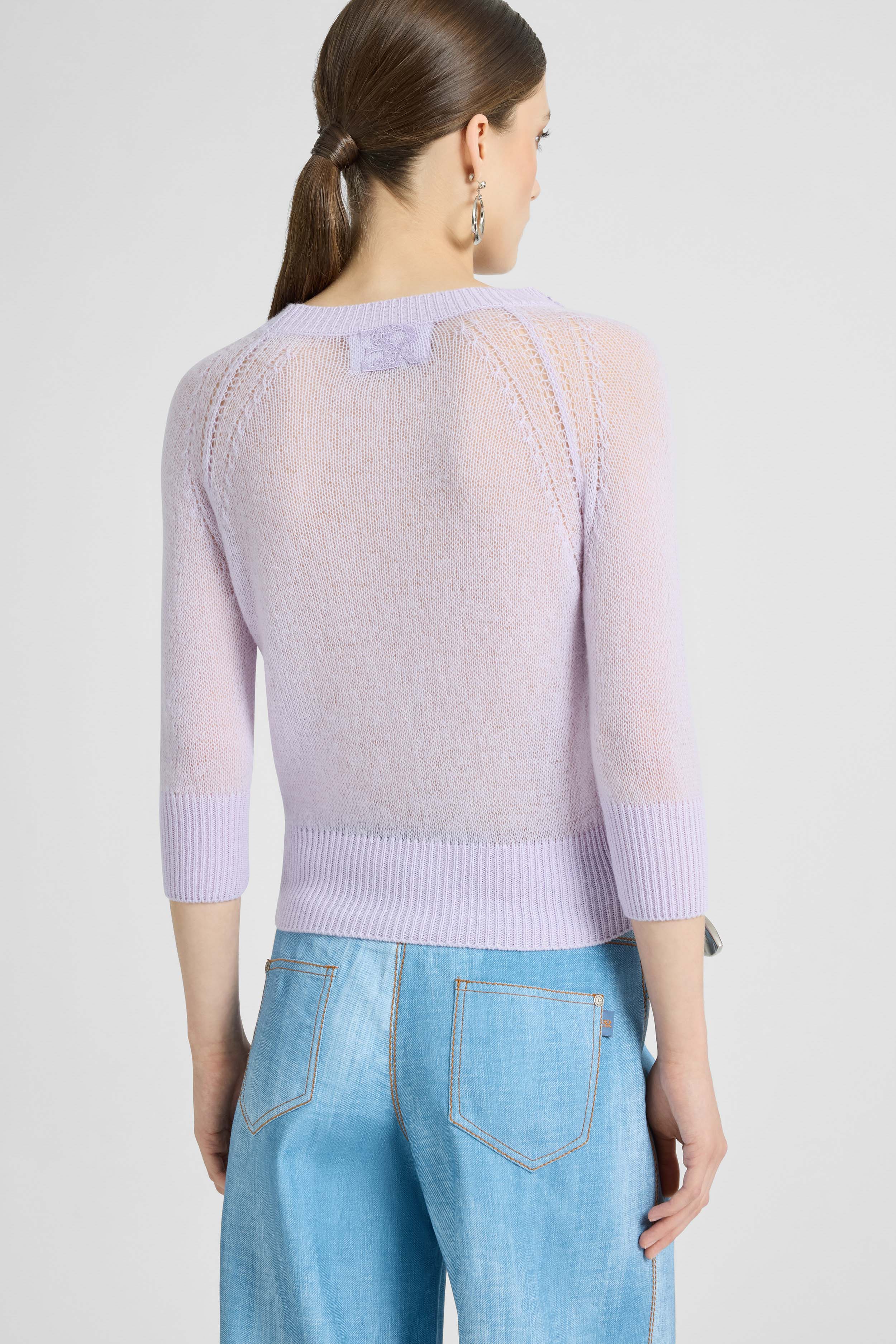 Pure cashmere sweater top with rebrodé lace - Image 4