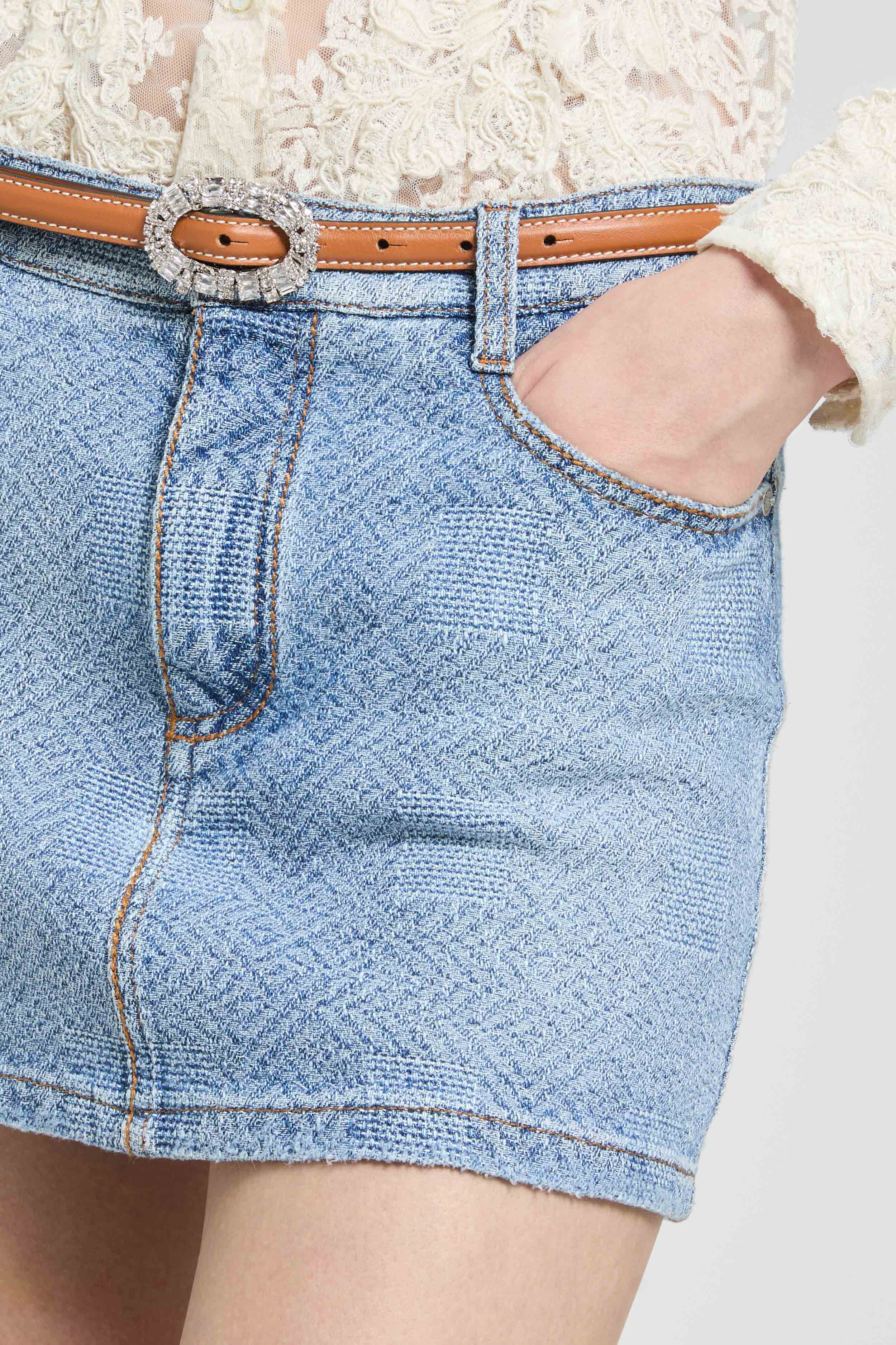 Pure Cotton Mini Skirt with Resca Pattern - Image 4