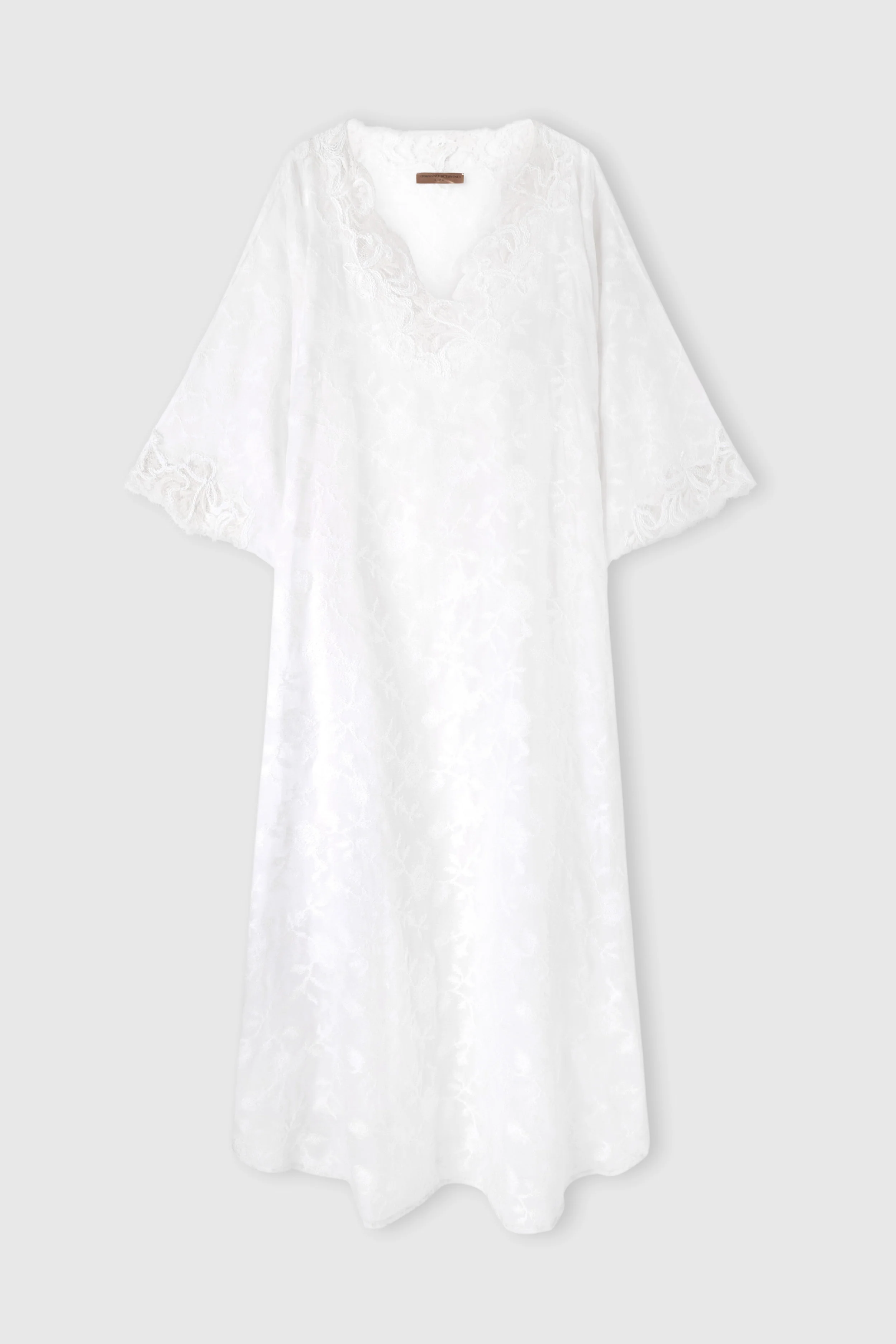 Pure cotton voile kaftan with all-over floral embroidery