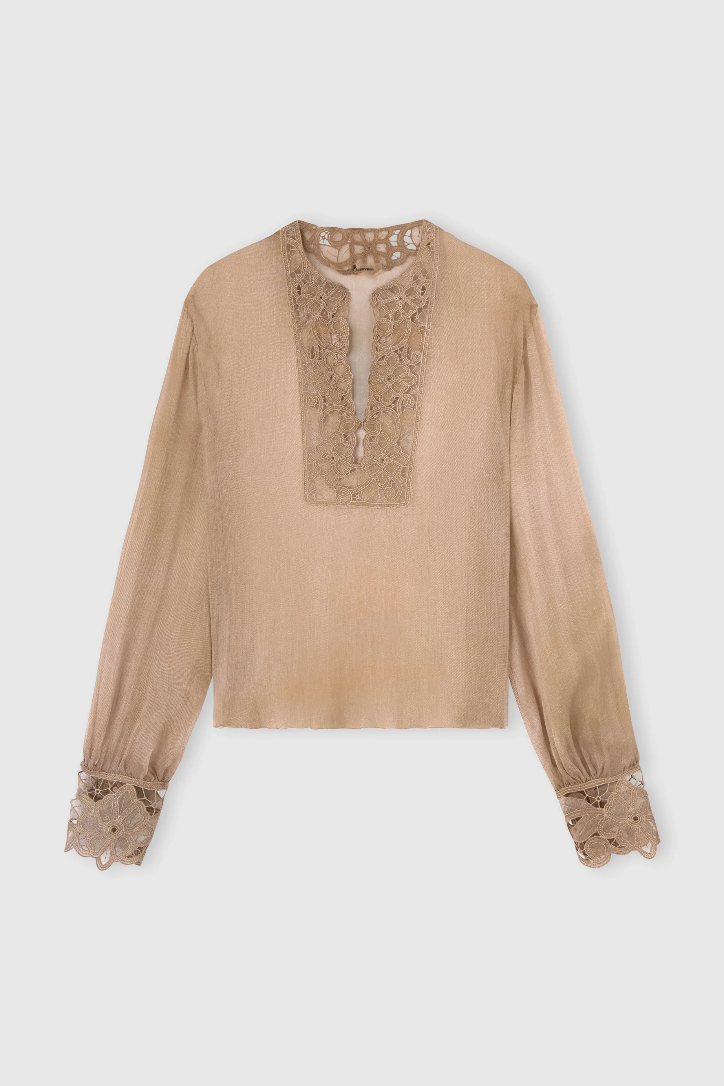 Pure silk blouse with floral cutwork