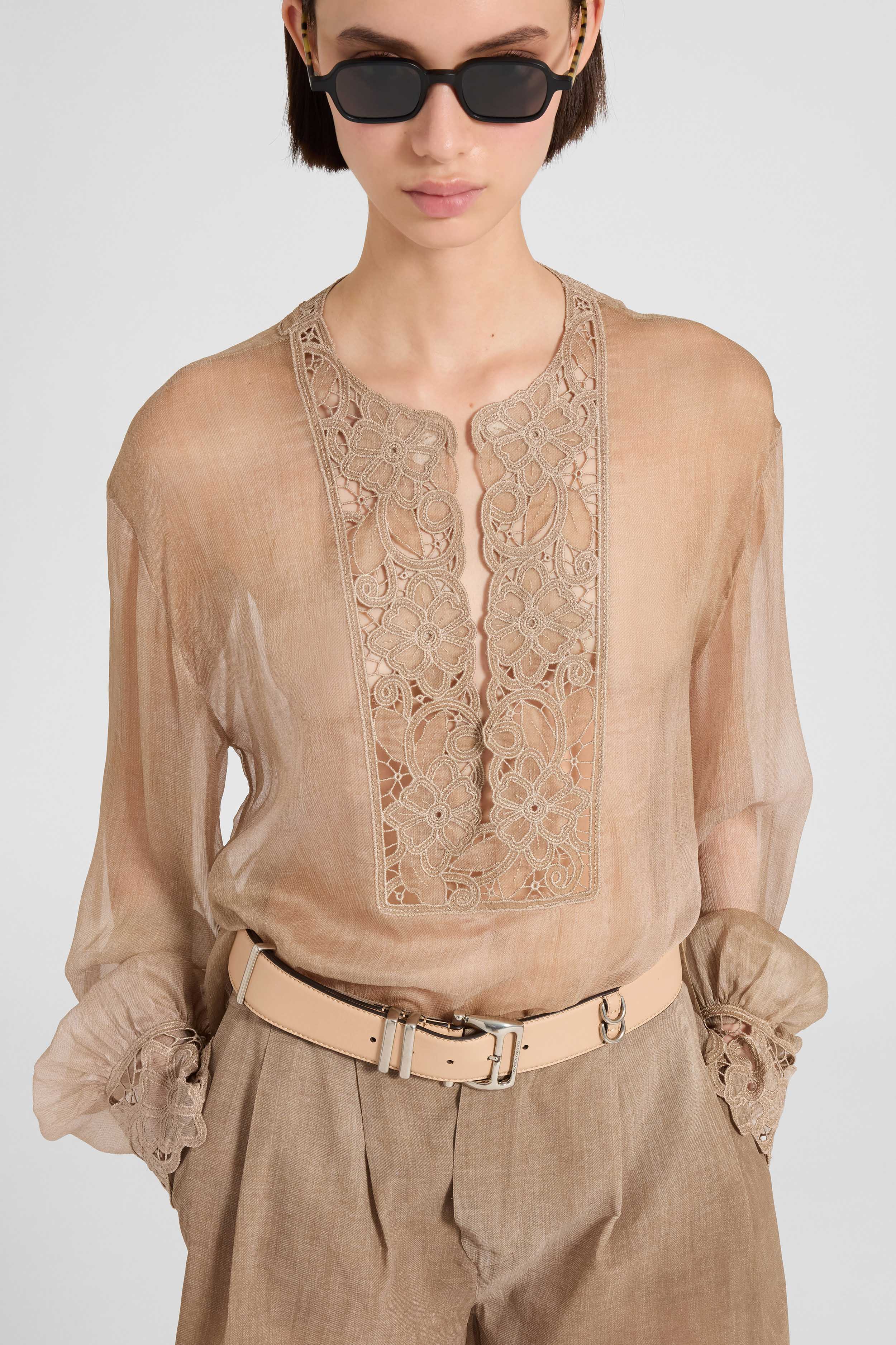 Pure silk blouse with floral cutwork - Image 2