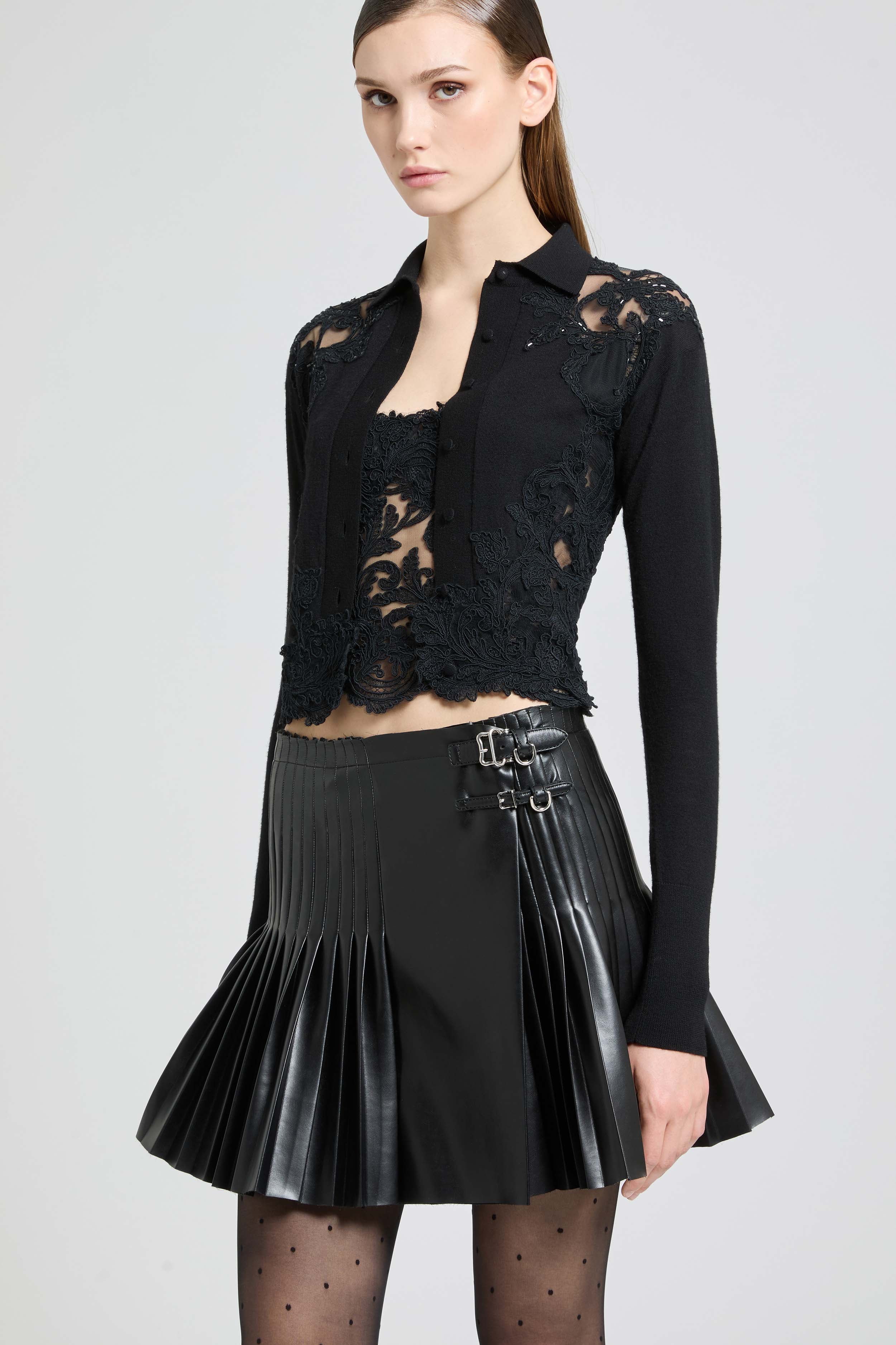 Pure virgin wool shirt with lace and crystal details - Image 2