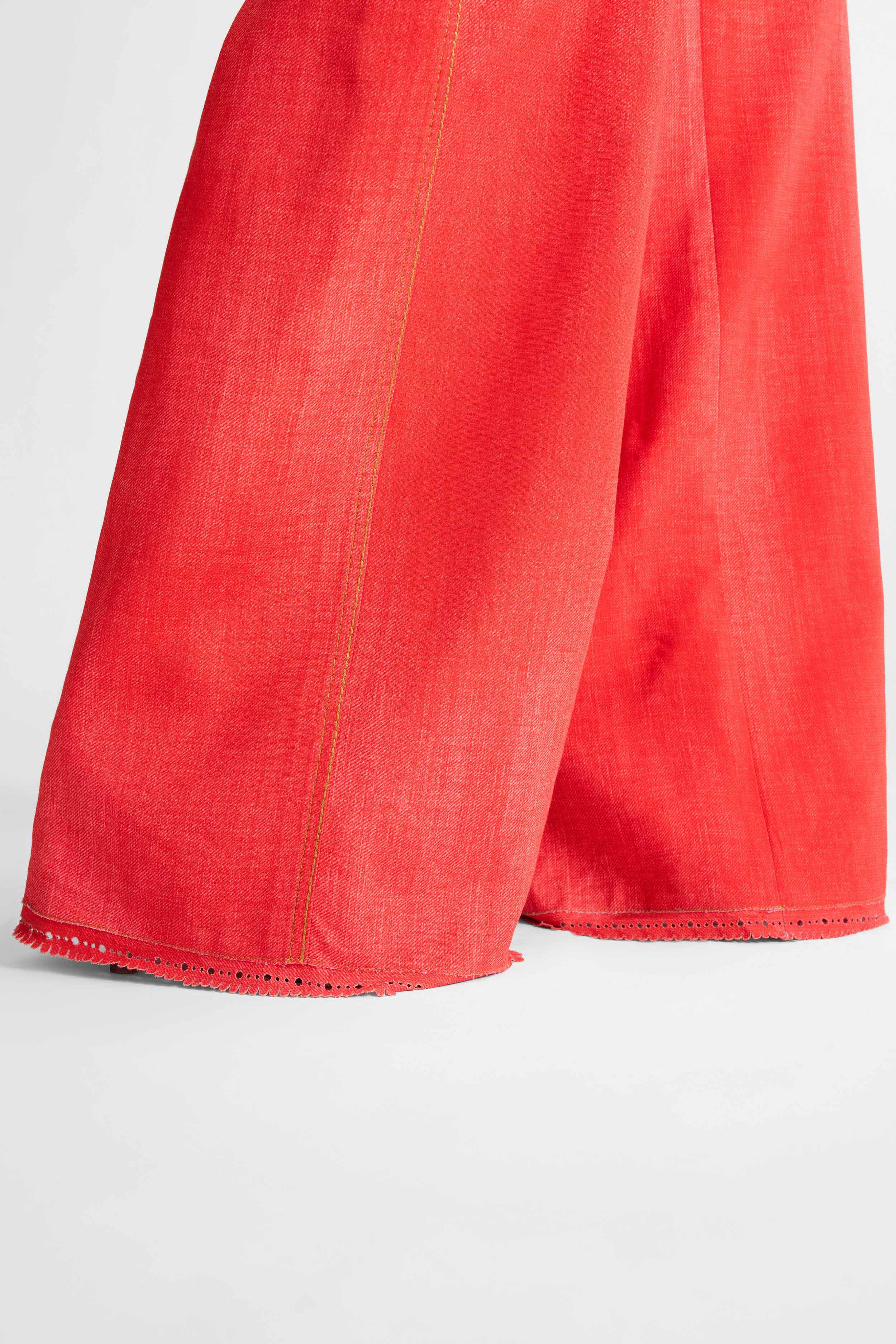 Red printed jeans-effect marocain palazzo trousers - Image 5