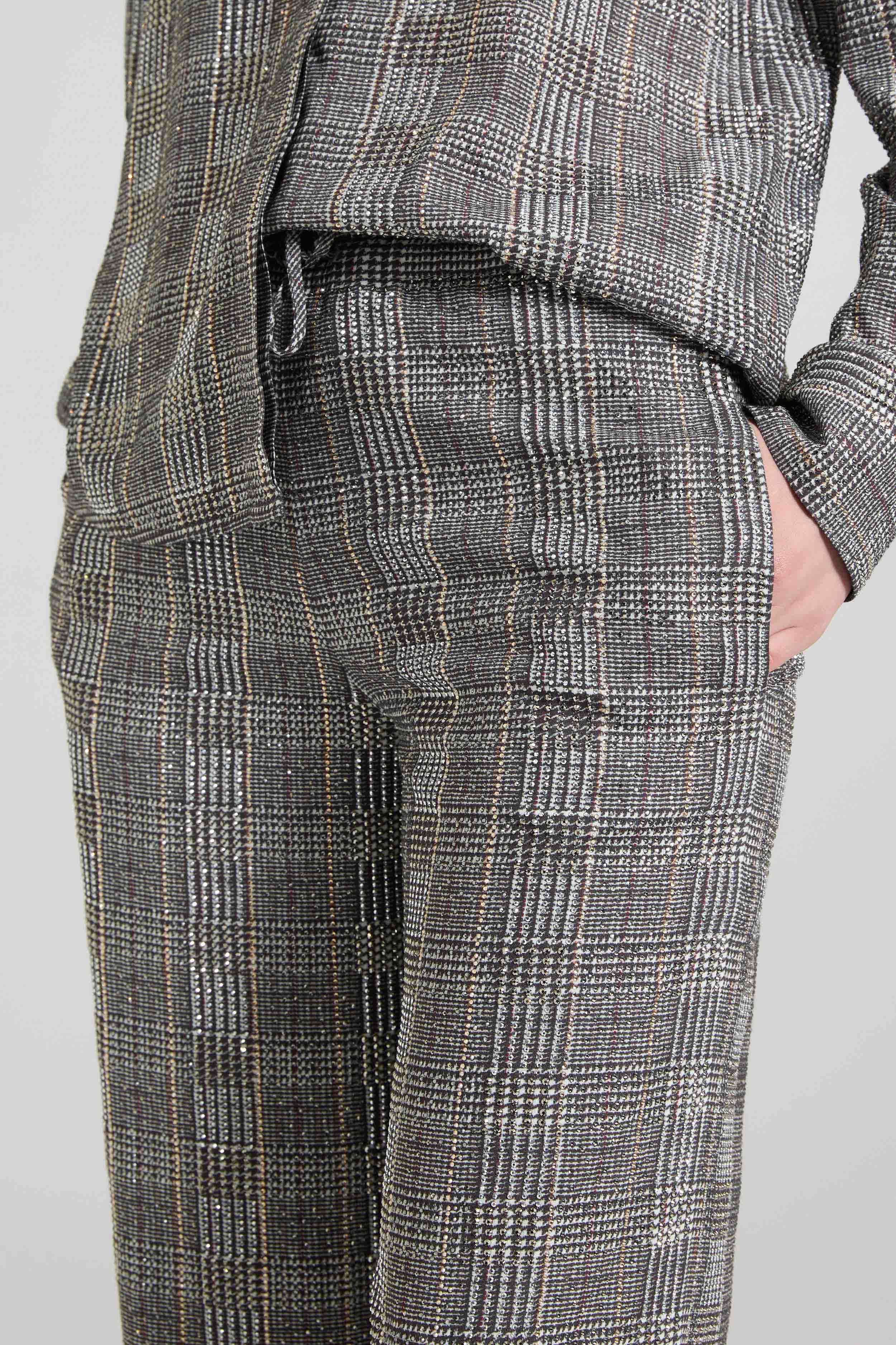 Relaxed tailored trousers in Prince of Wales-print marocain with crystals - Image 4