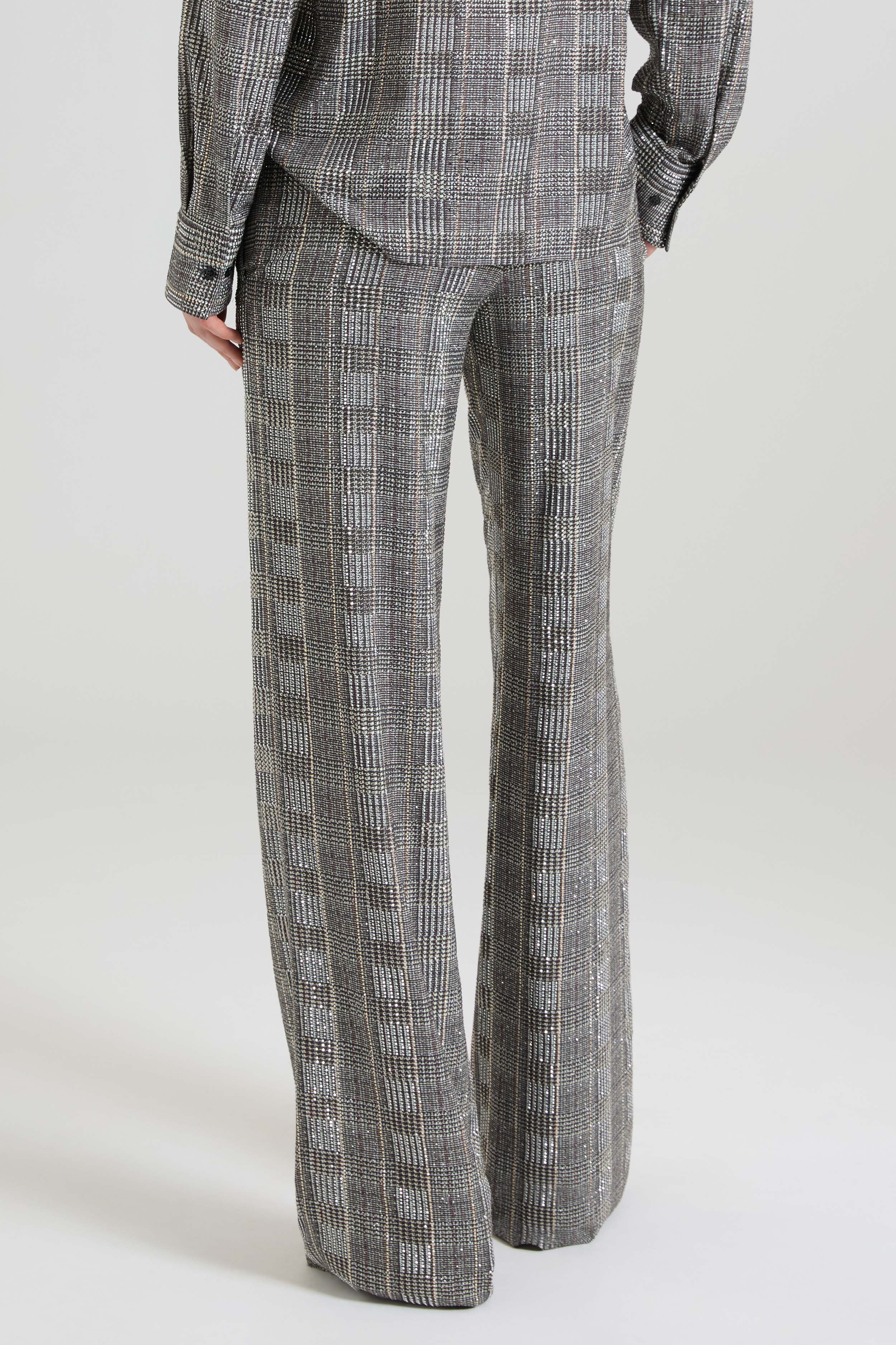 Relaxed tailored trousers in Prince of Wales-print marocain with crystals - Image 5