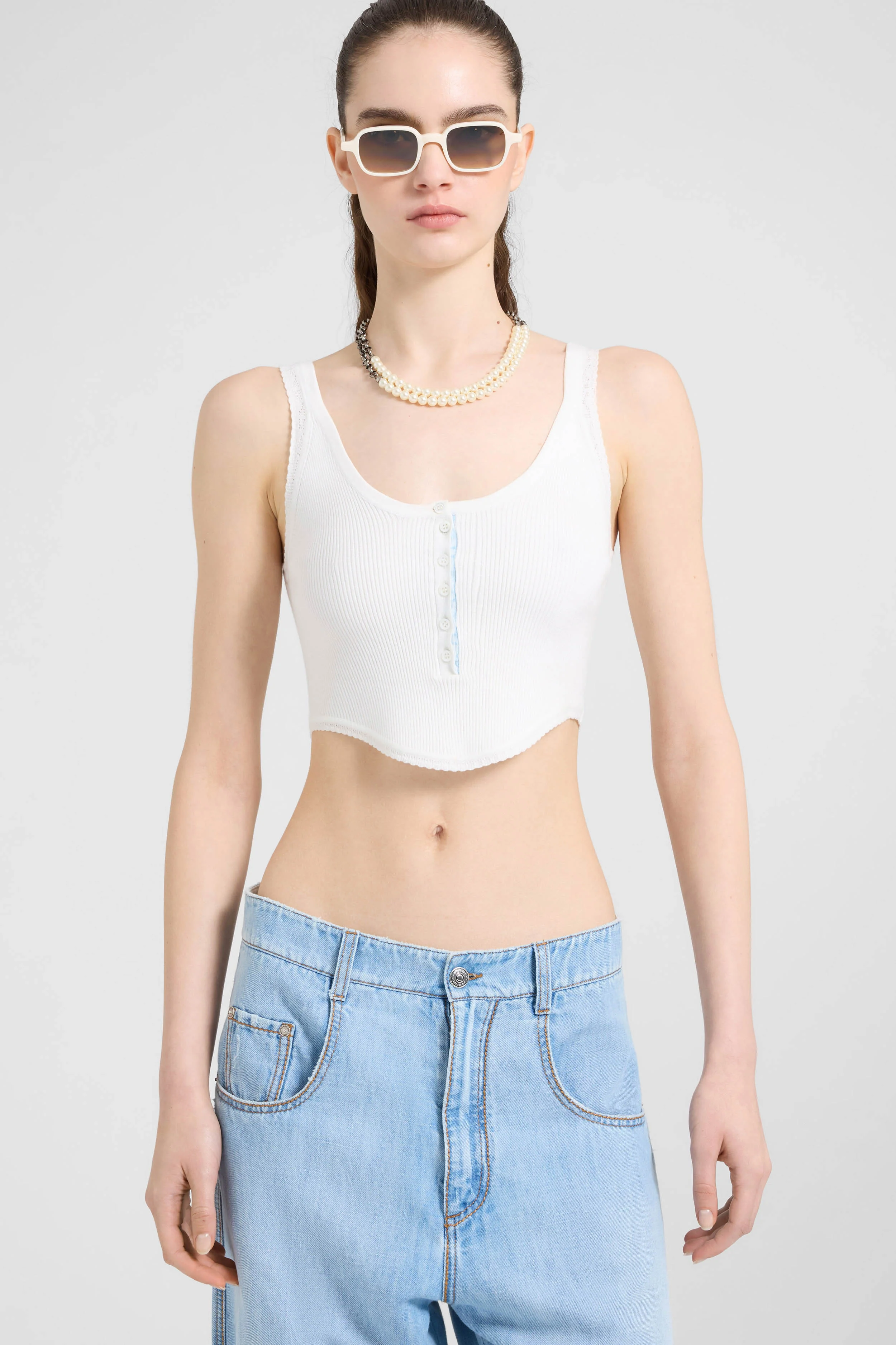 Ribbed viscose-blend tank top with central buttons - Image 3