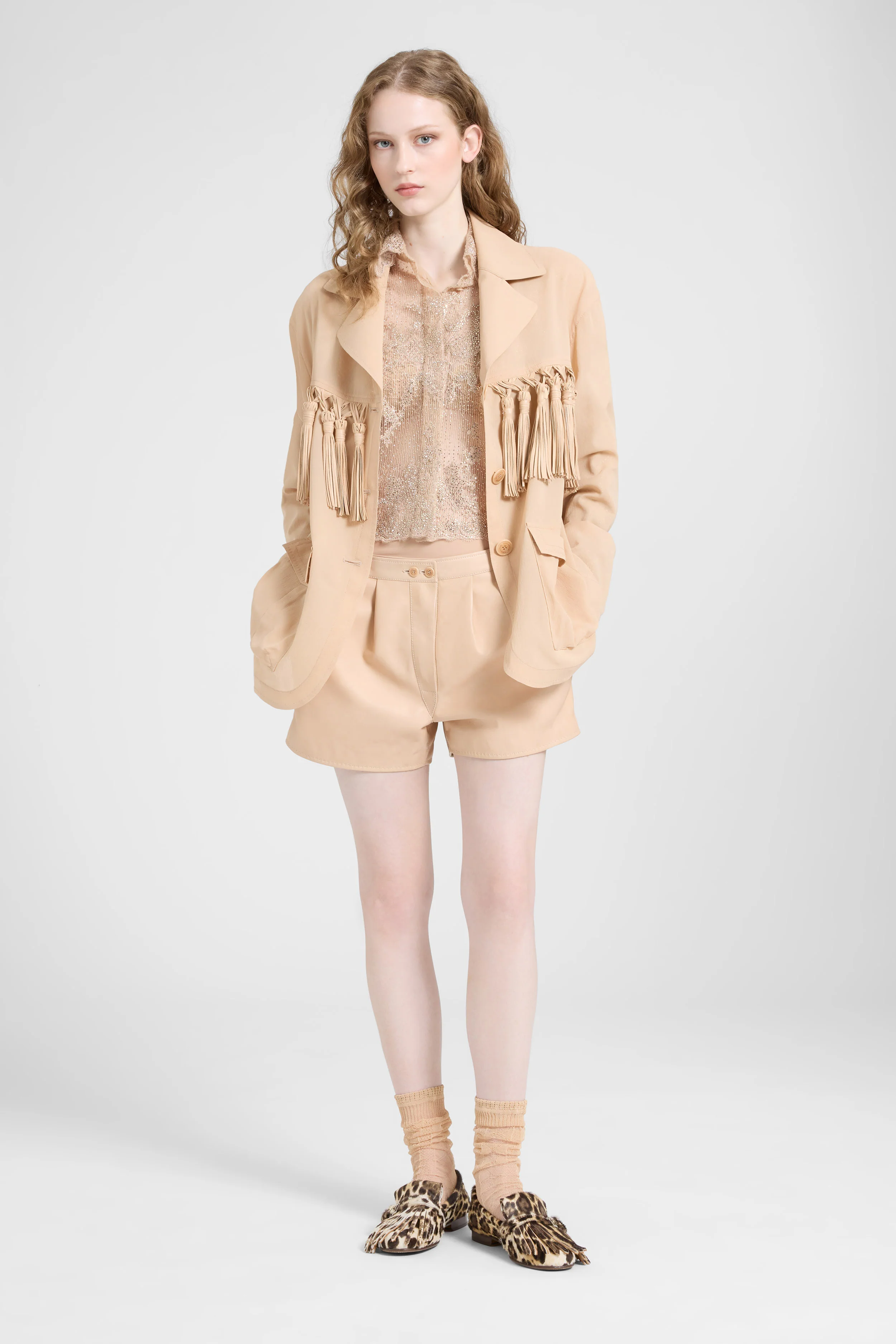 Sahariana in georgette bonded with silk chiffon with nappa tassels - Image 2