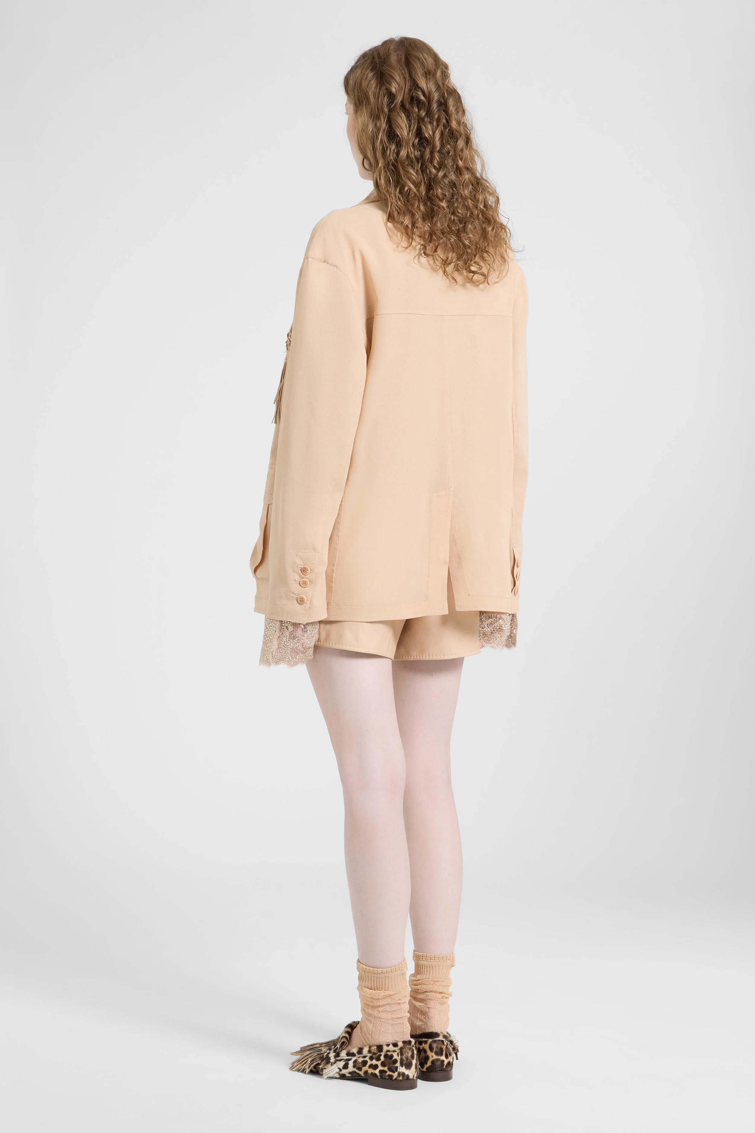 Sahariana in georgette bonded with silk chiffon with nappa tassels - Image 5