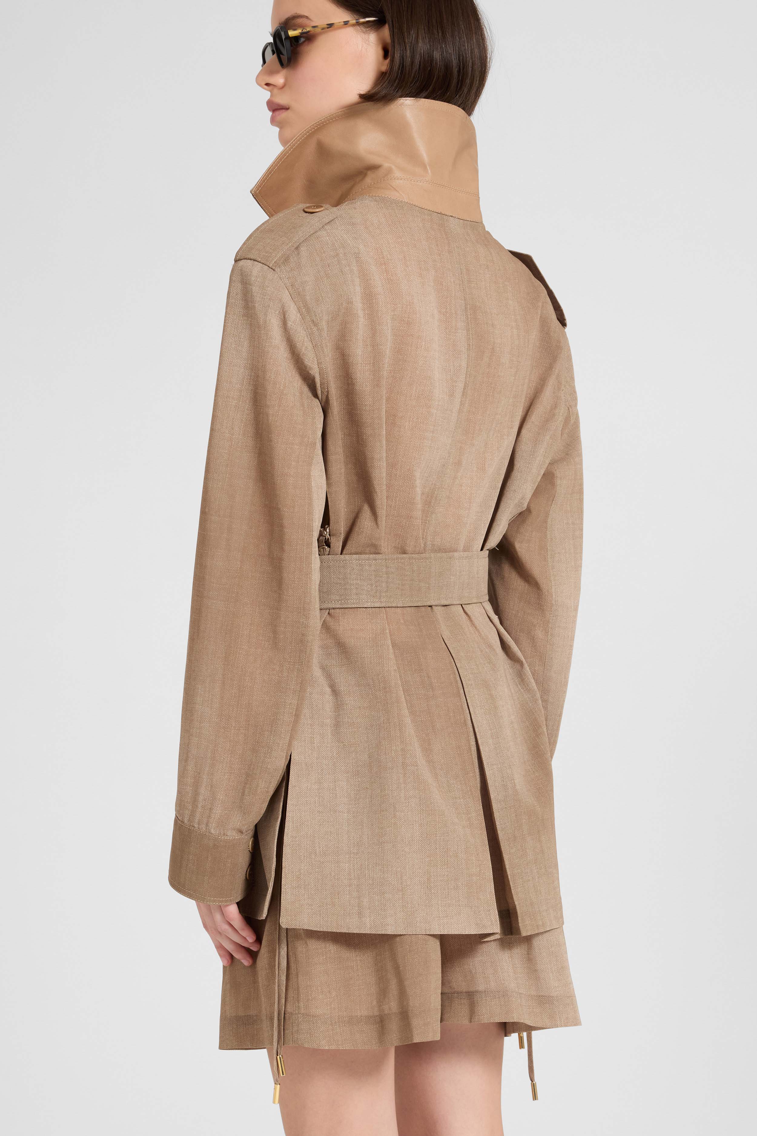 Sahariana in technical georgette with silk chiffon and nappa belt - Image 4