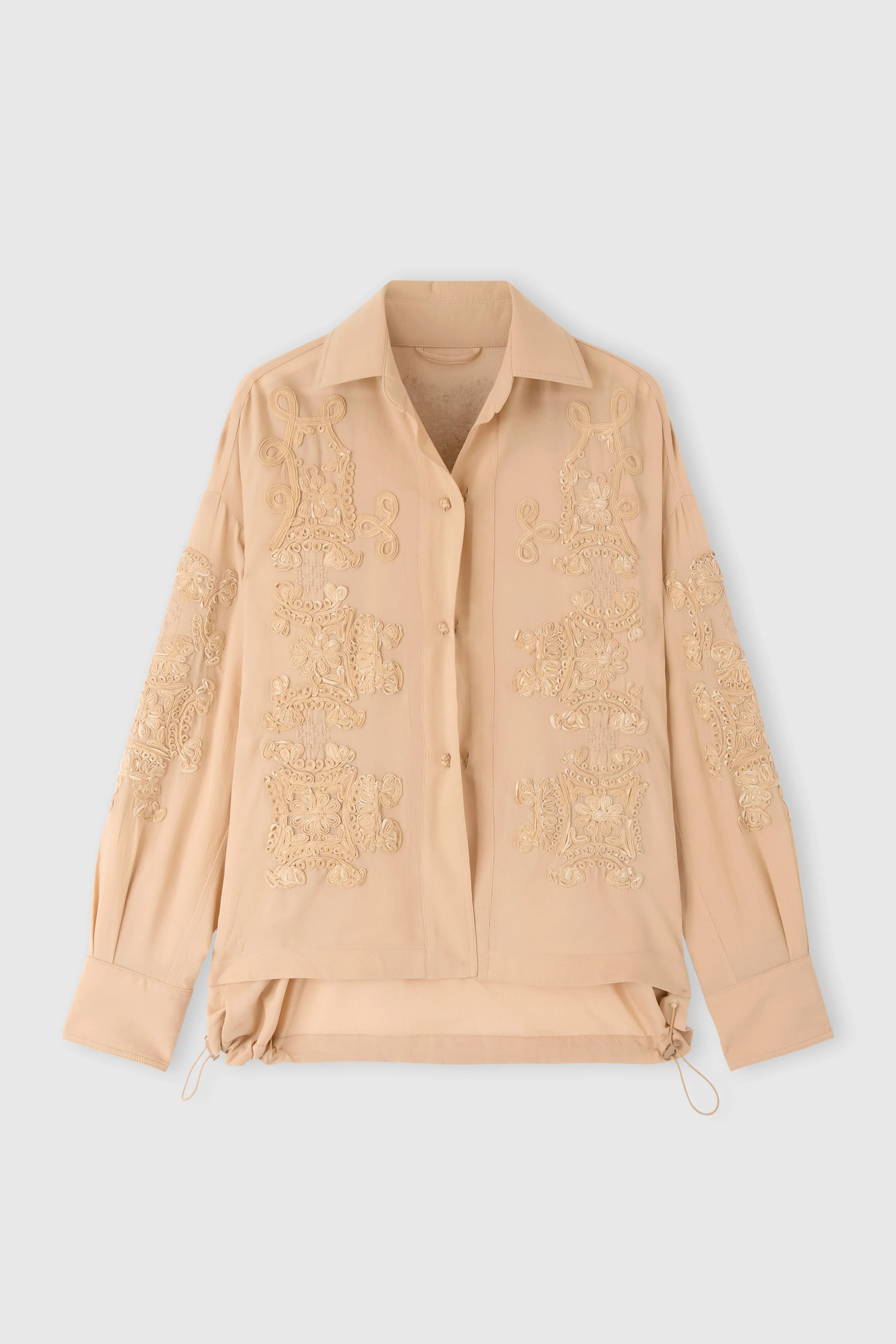 Shirt jacket in georgette bonded with chiffon with “maiolica” embroidery
