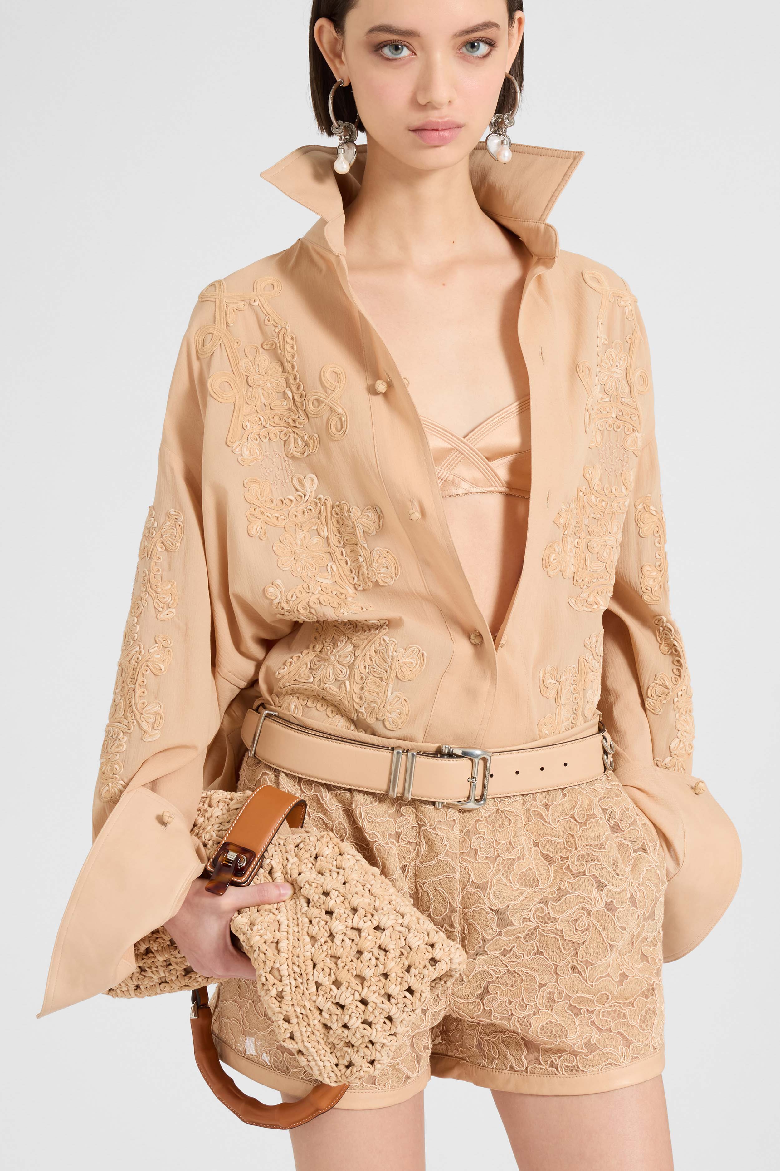 Shirt jacket in georgette bonded with chiffon with “maiolica” embroidery - Image 2