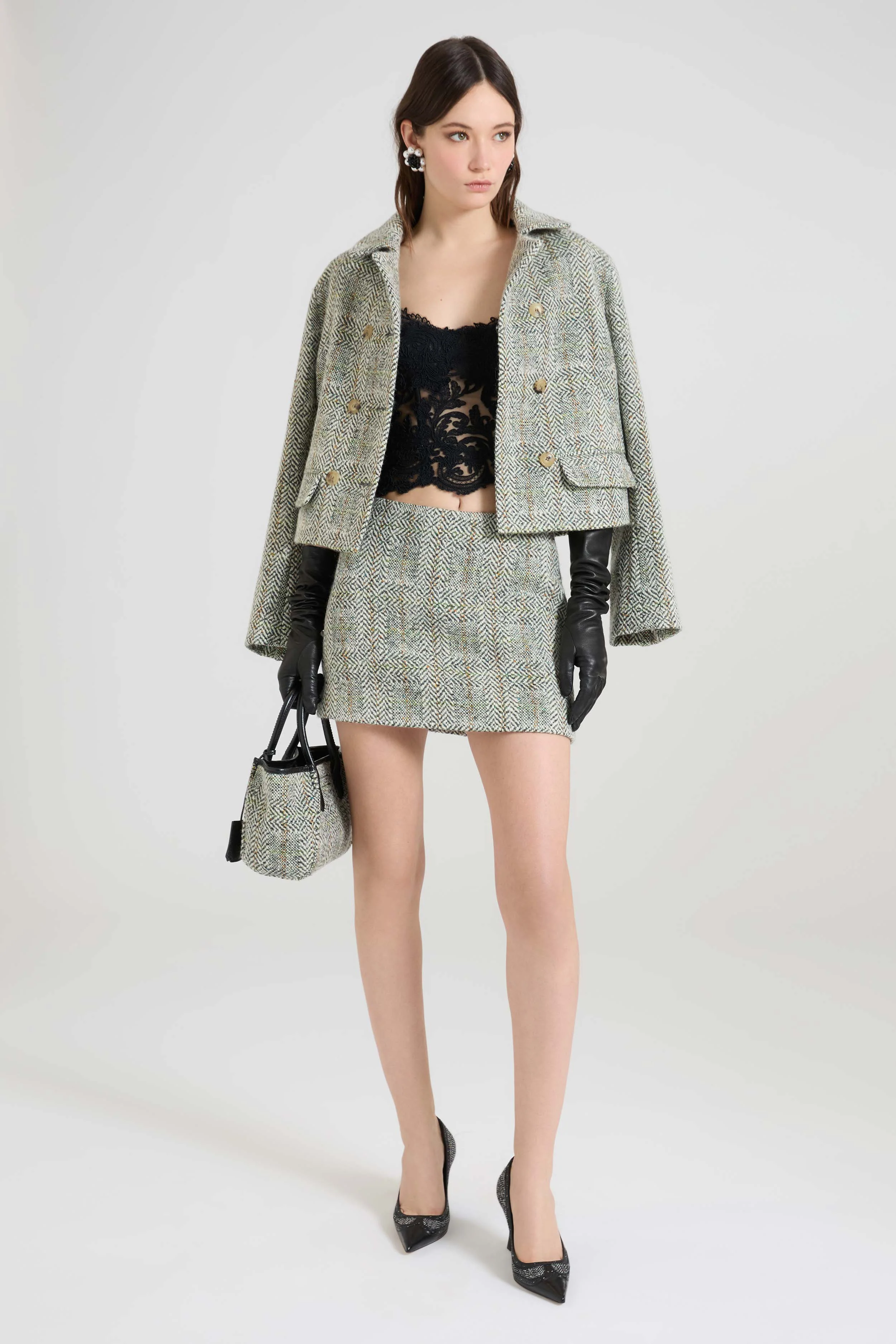 Short Double-Breasted Jacket in Yarn-Dyed Resca Wool Double - Image 3