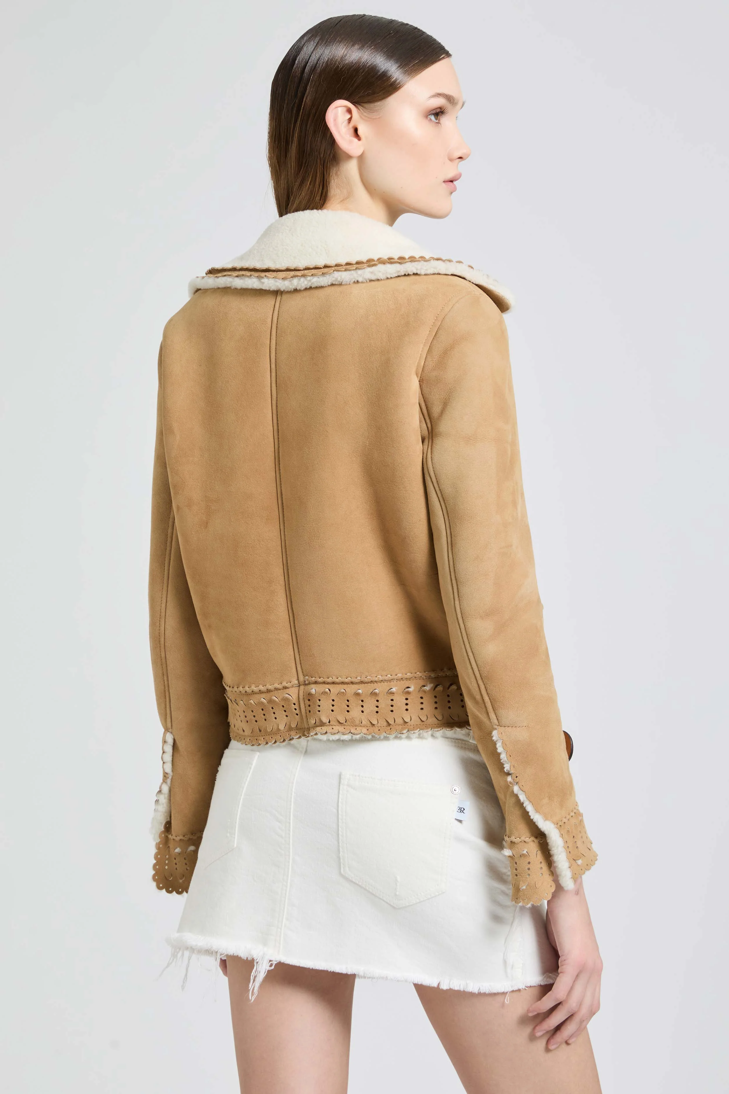 Short shearling jacket with brogue detailing - Image 4