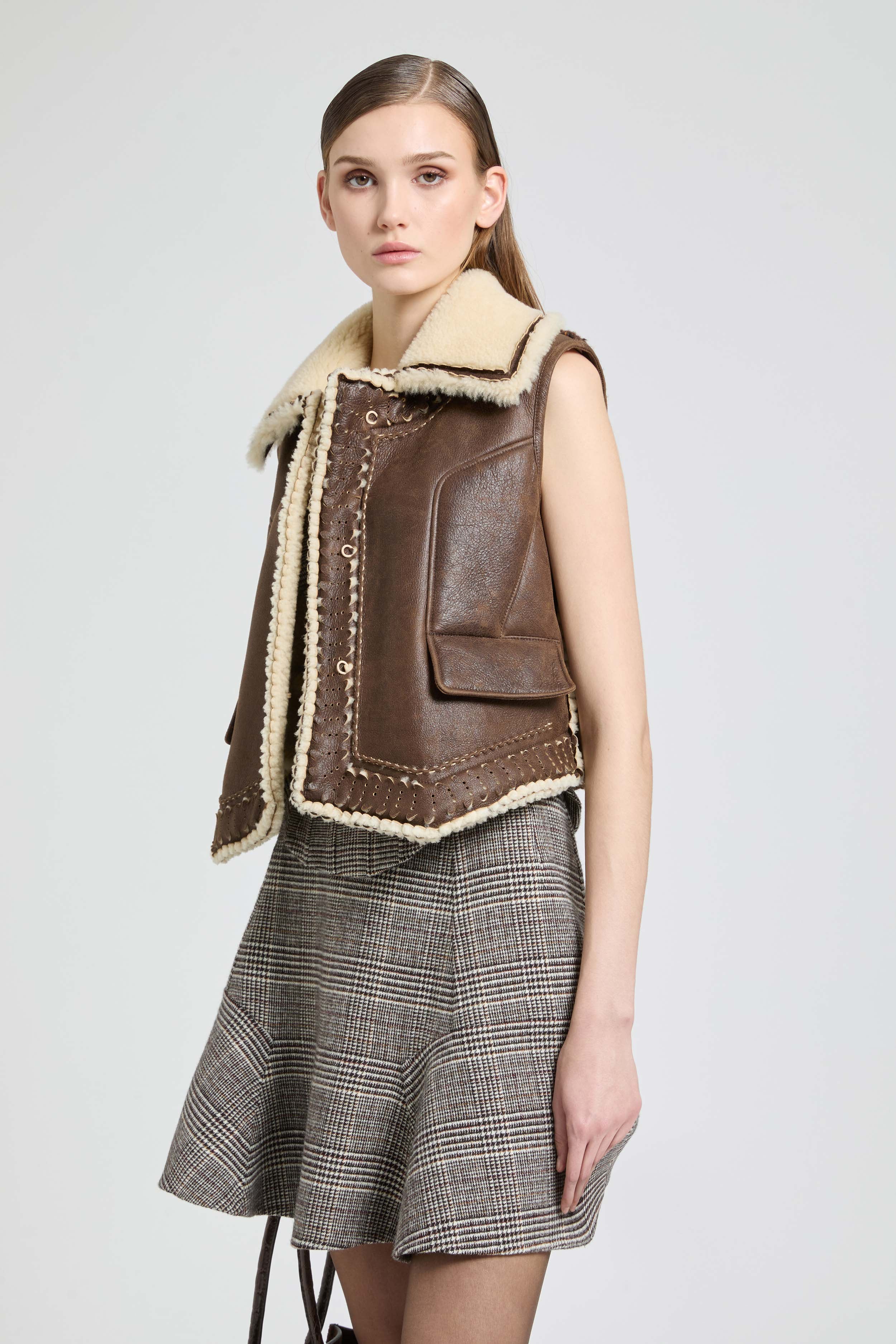 Short shearling waistcoat with tailoring-inspired brogue detailing - Image 3