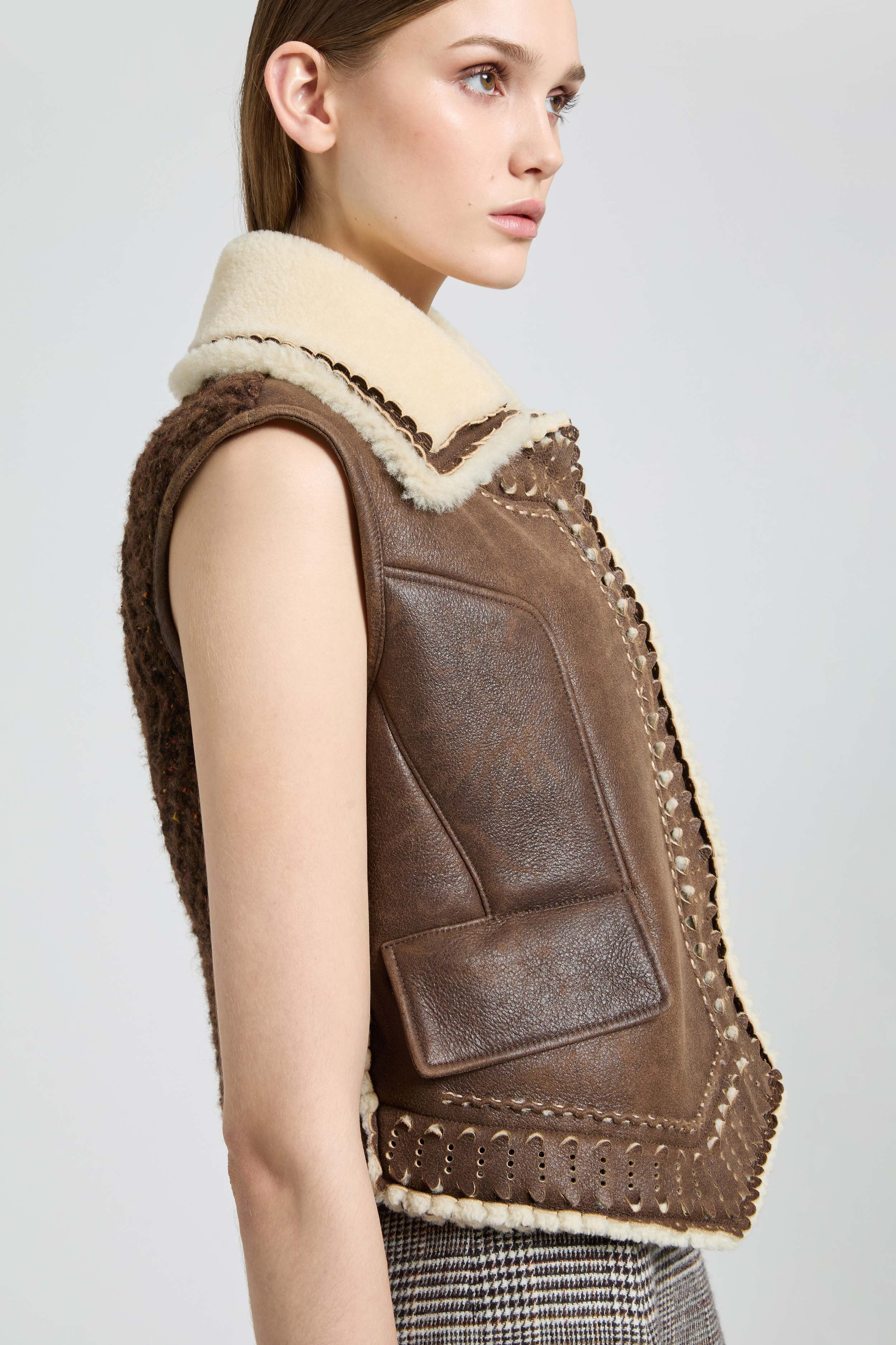 Short shearling waistcoat with tailoring-inspired brogue detailing - Image 4