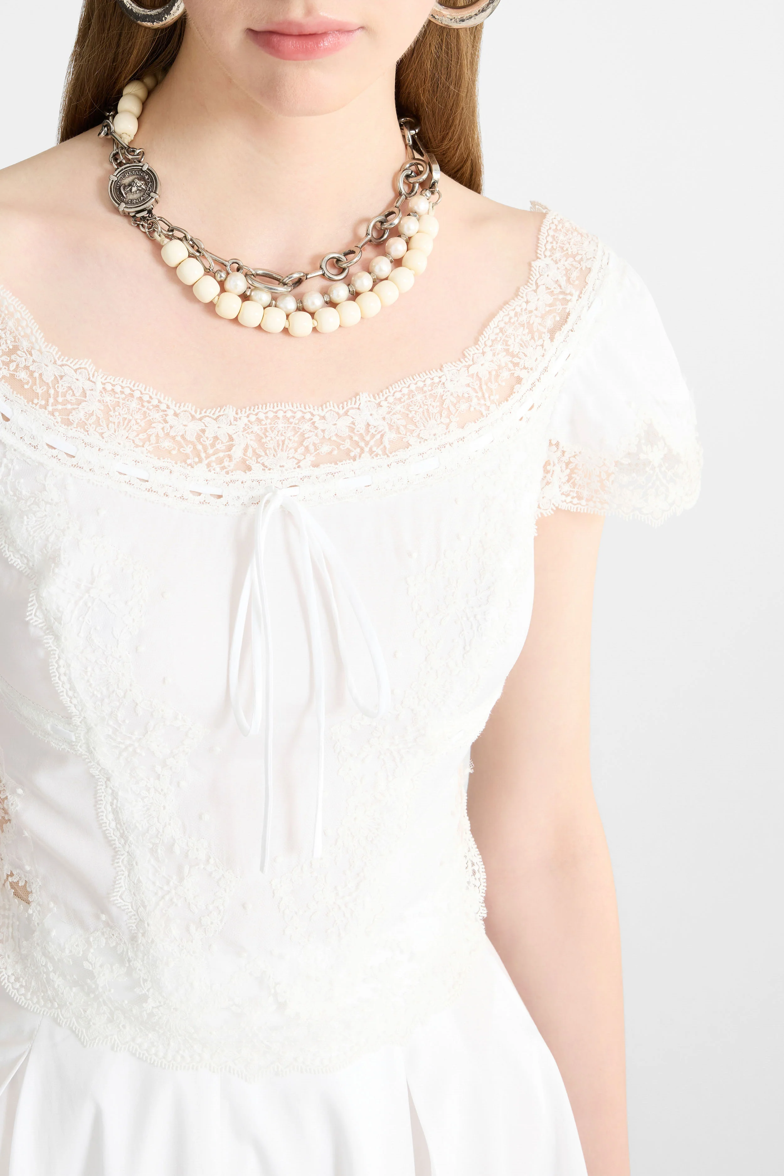 Short-Sleeve Cotton Poplin Top with Chantilly Lace - Image 3