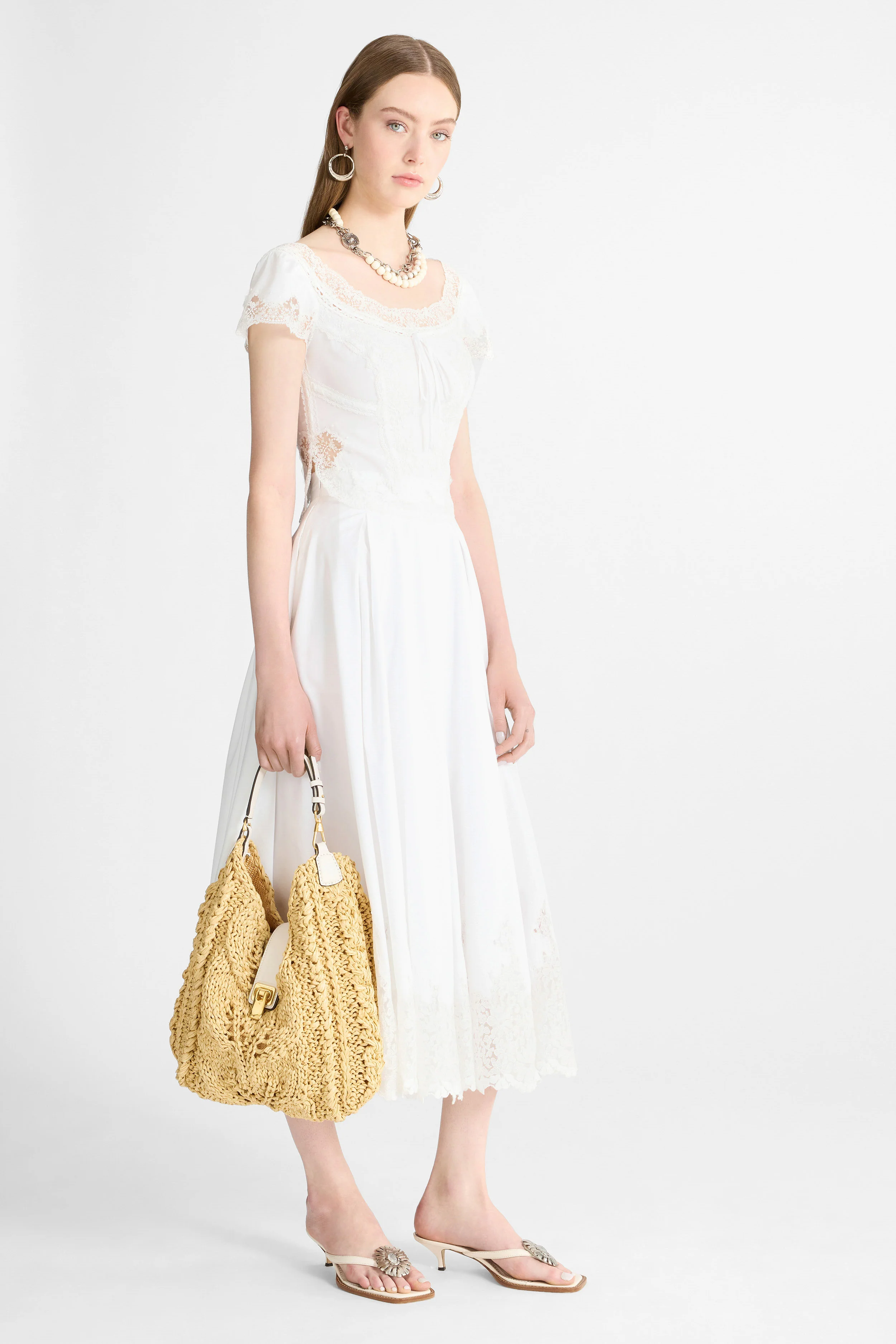 Short-Sleeve Cotton Poplin Top with Chantilly Lace - Image 4